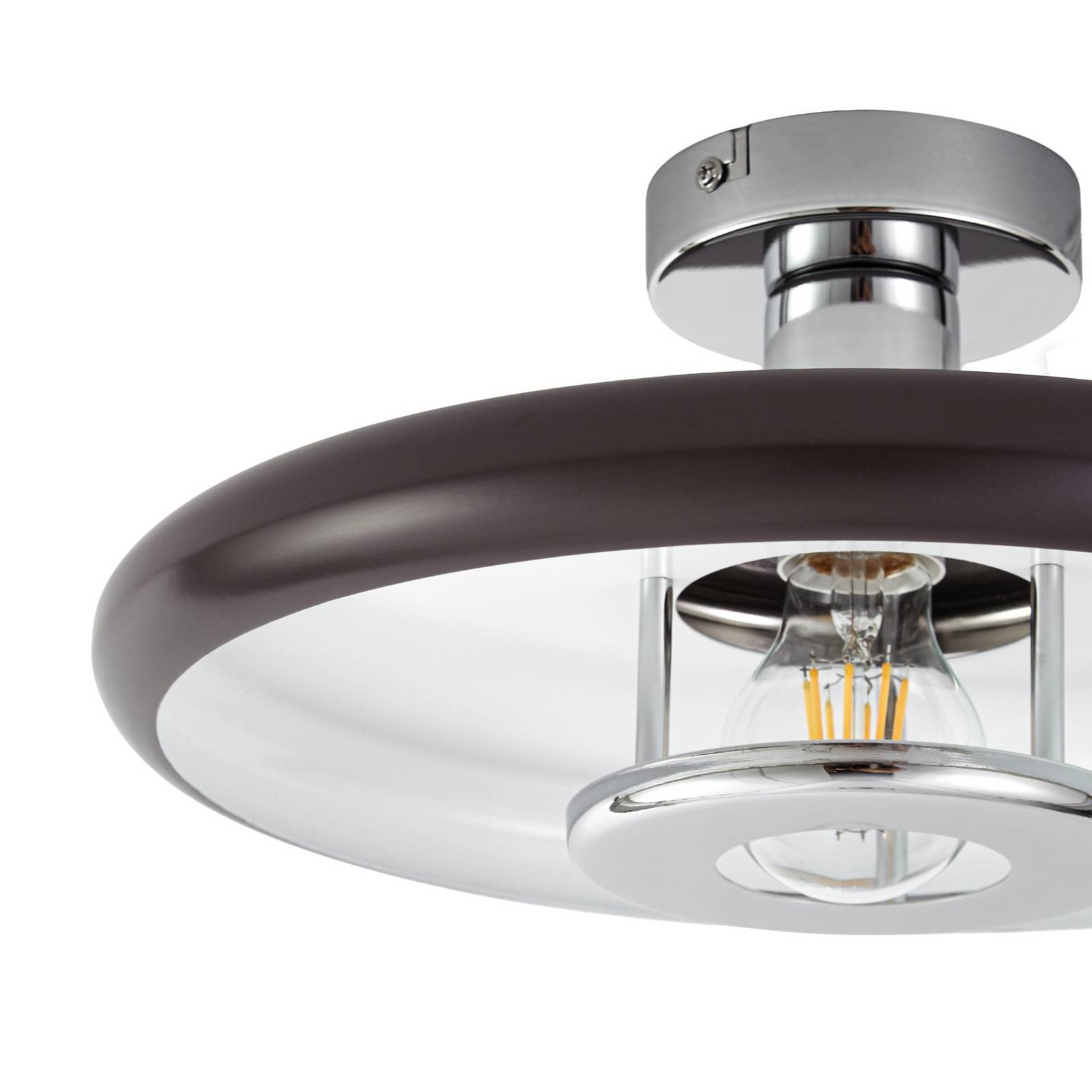 Lampa sufitowa Lindby Branford, styl retro, Ø 35 cm, brązowa, metalowa