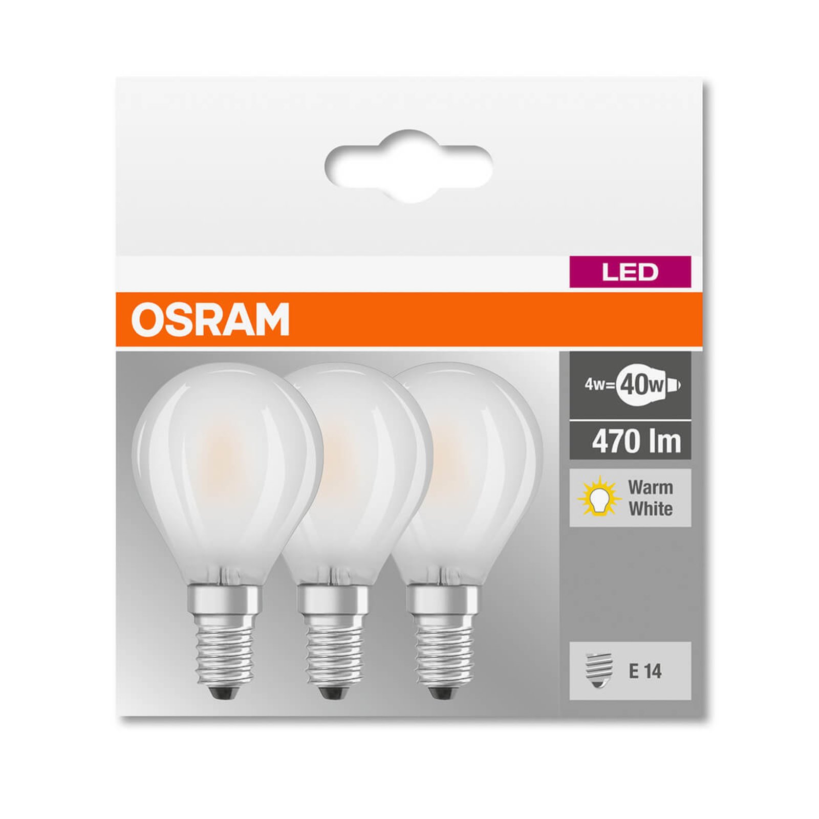 Ampoule LED E14 4 W, blanc chaud, 470 lm, kit de 3
