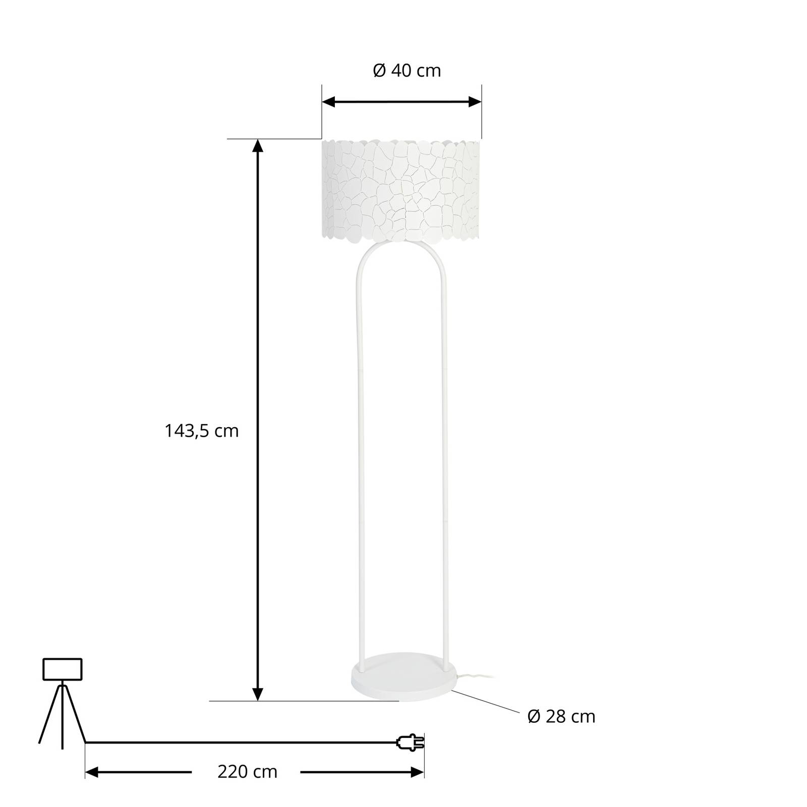 Lampa stojąca Lindby Aralena, biały, metal, wysokość 143,5 cm