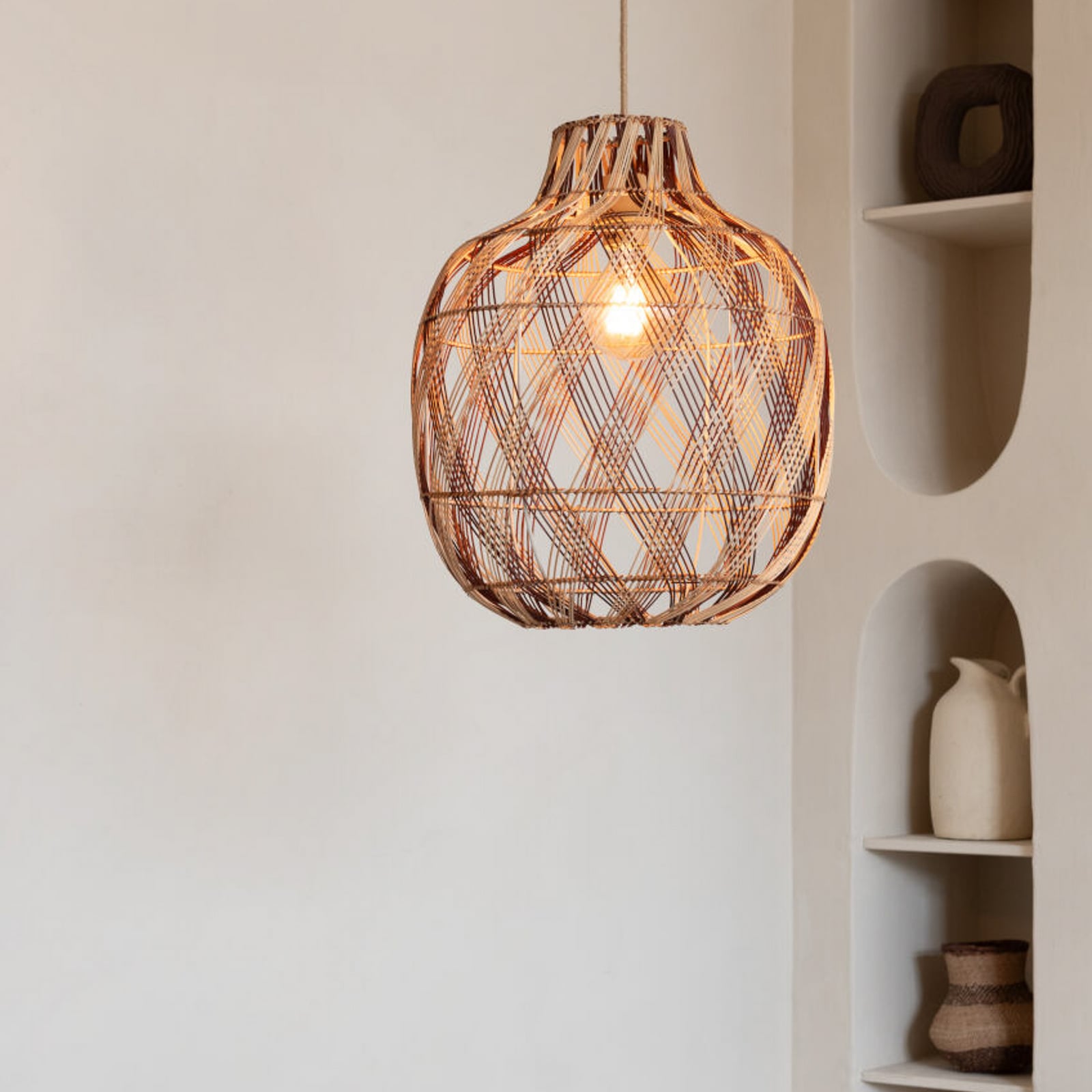 GOOD & MOJO Suspension Mendoza, naturel/rouge, Ø 40 cm, bambou