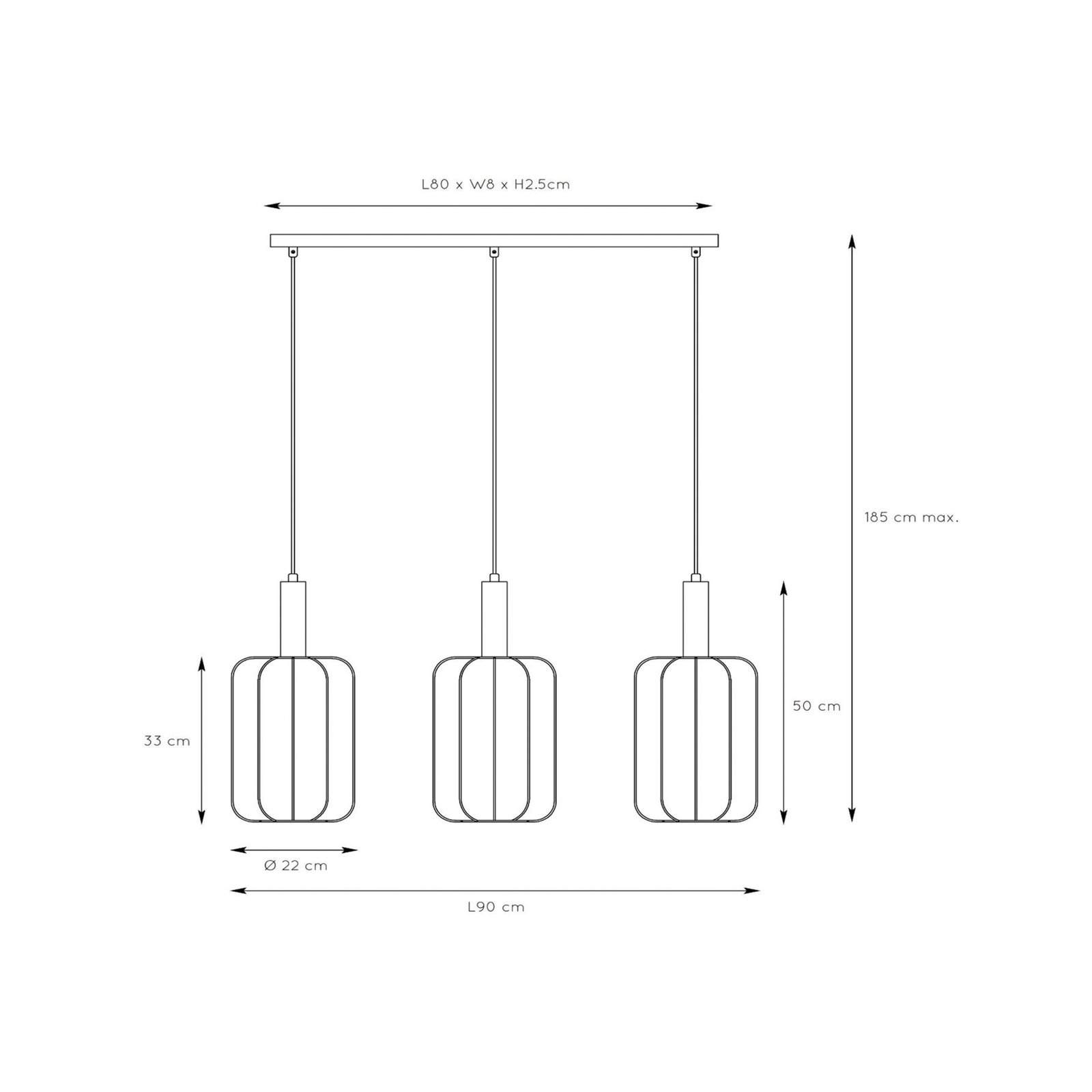 Corina pendant light, cream, 3-bulb, E27