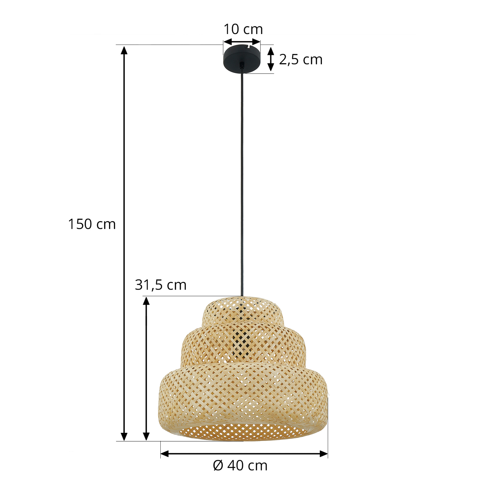 Lindby Venora hanglamp, Ø 40 cm, drielaags, bamboe, E27