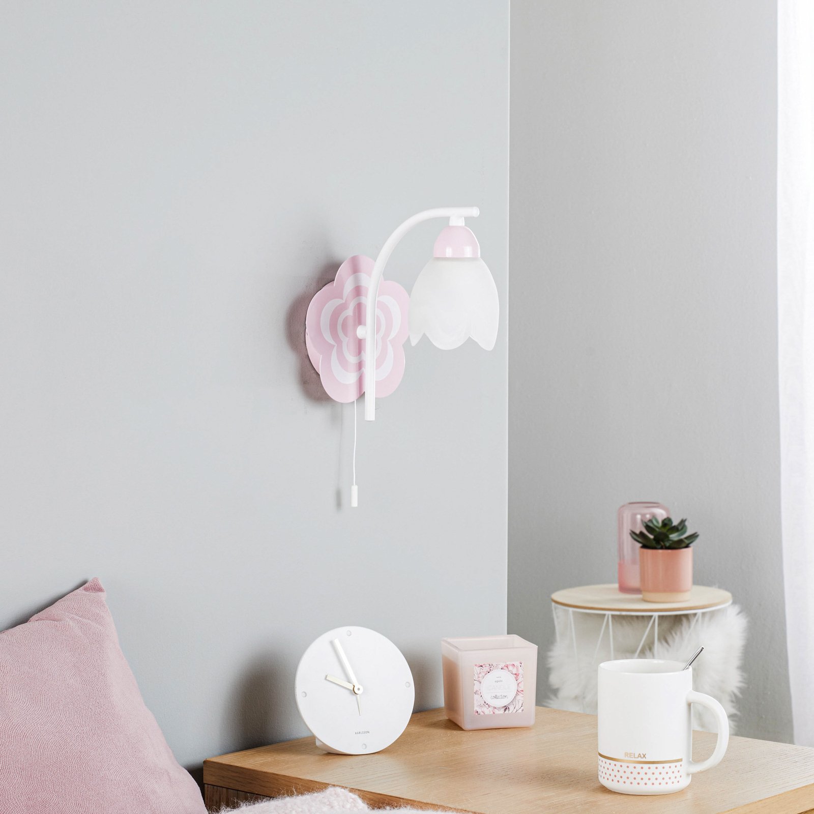 Aplique de parede para quarto de criança Mailin em cor-de-rosa