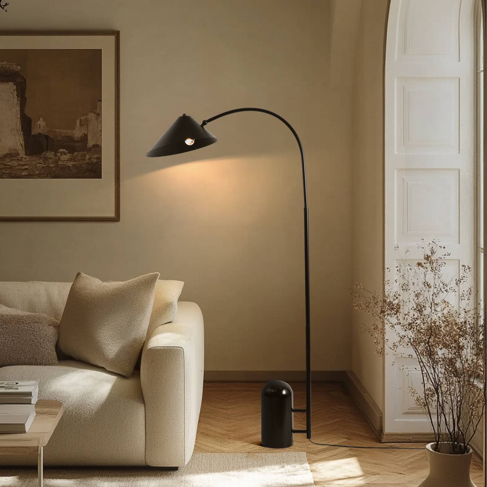 Lucande Stehleuchte Alviero, 157 cm, schwarz, Metall, Marmor günstig online kaufen
