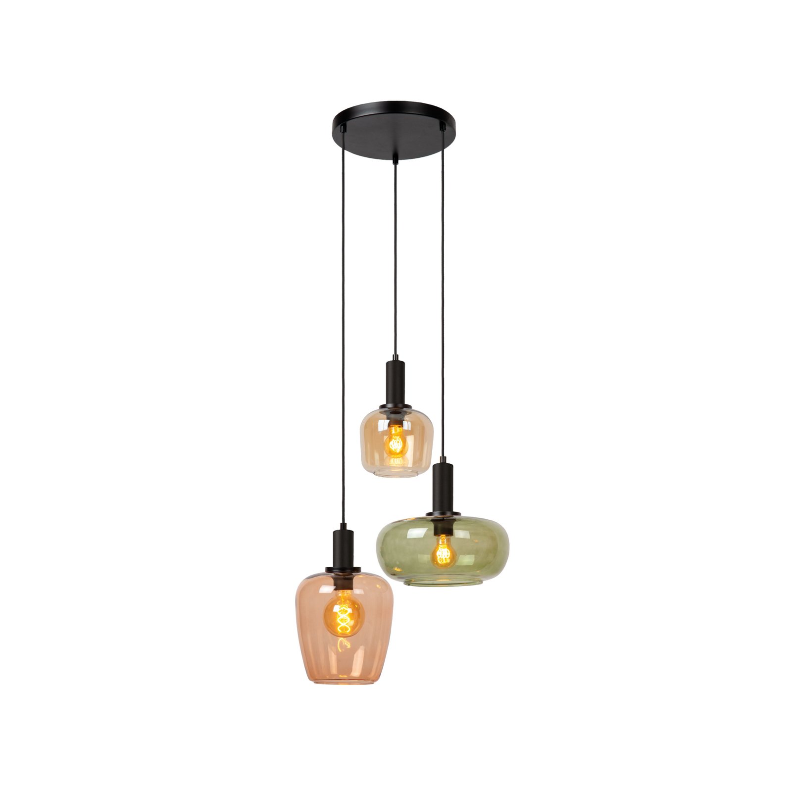 Suspension Ilona, verre, multicolore, Ø 30 cm, à 3 lampes