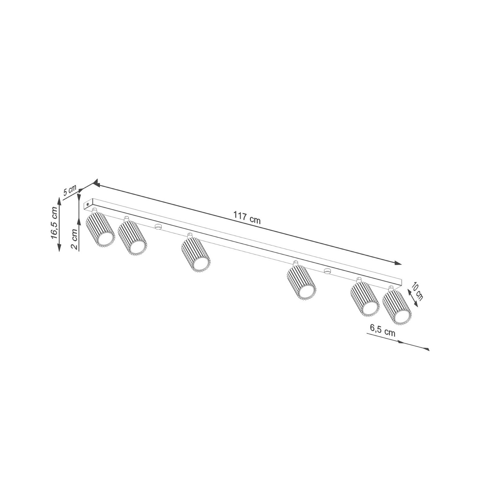 Deckenstrahler Karbon, goldfarben, Länge 117 cm, Alu, 6-flg.