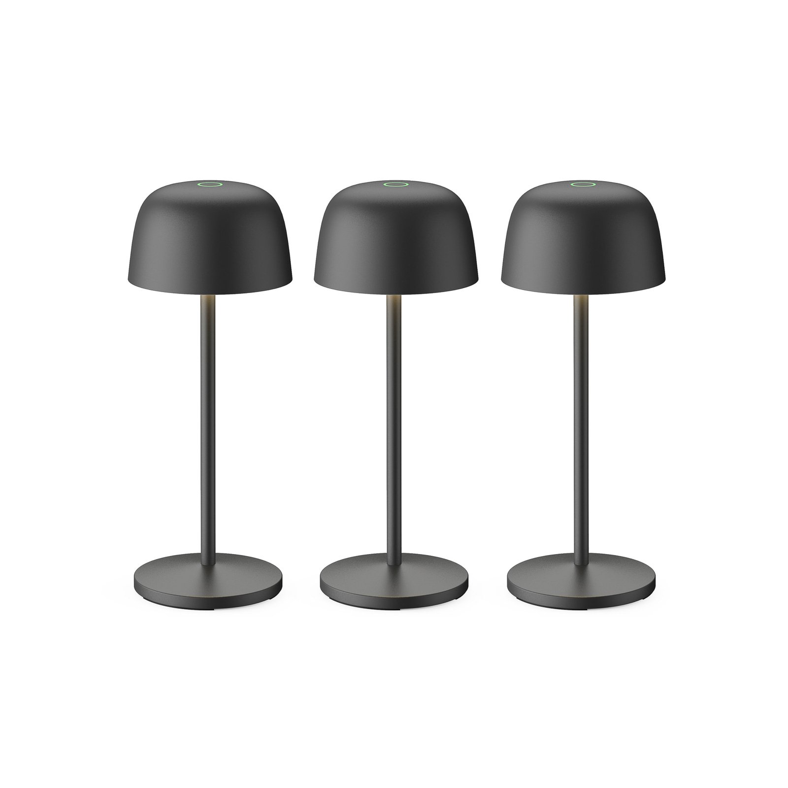 Lindby LED uzlādējama galda lampa Arietty, melna, 3 gabali, alumīnija
