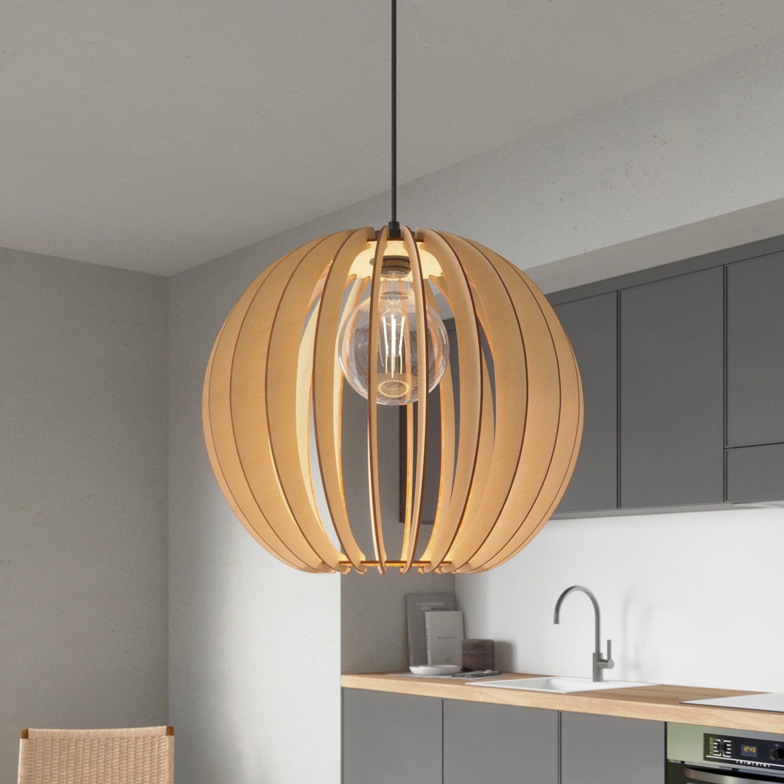 Envostar Lampă de agățat din lut placaj de mesteacăn Ø 40 cm - Camera de zi / sufragerie - Scandinavă - negru lemn deschis
