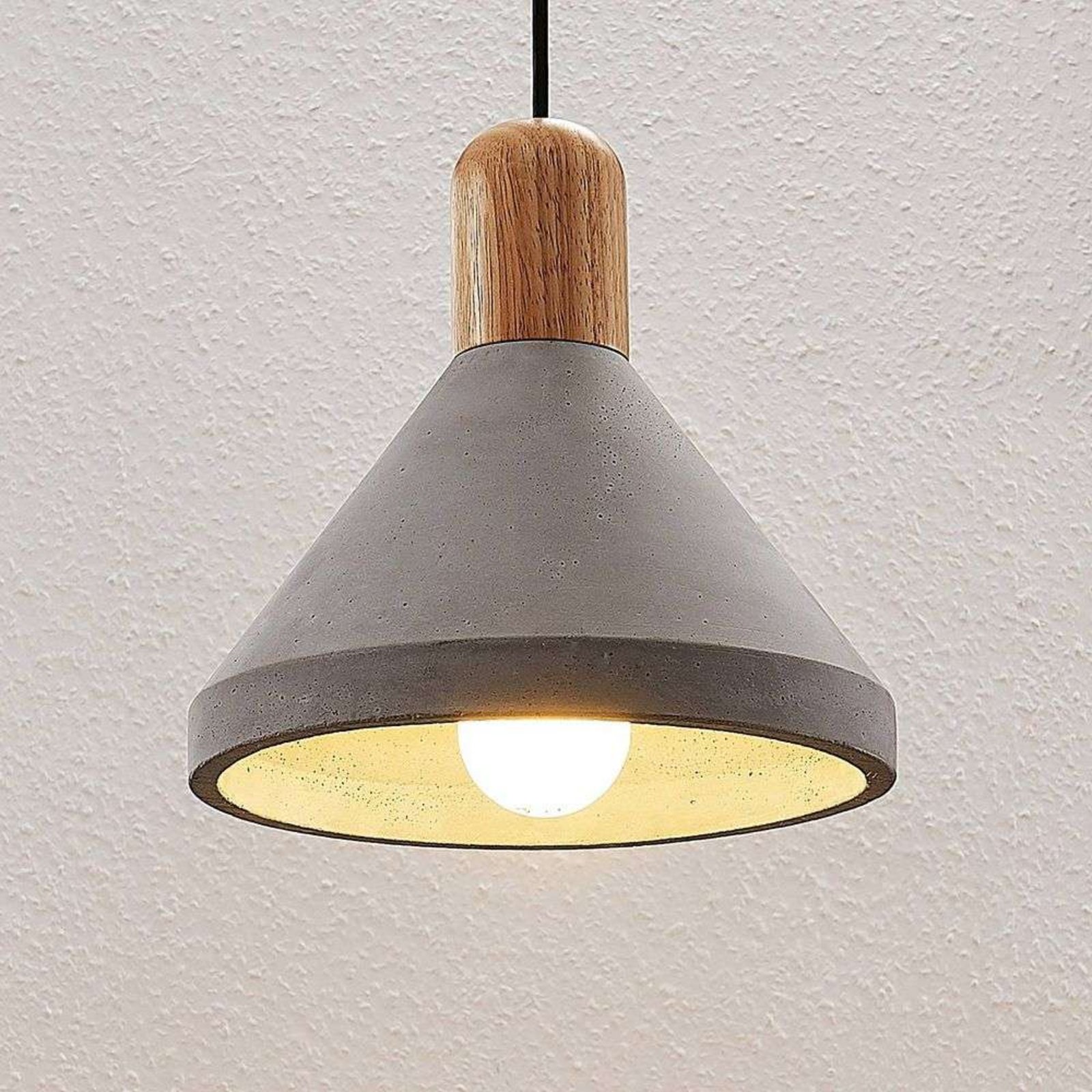 Caisy Round Lámpara Colgante Concrete/Wood - Lindby