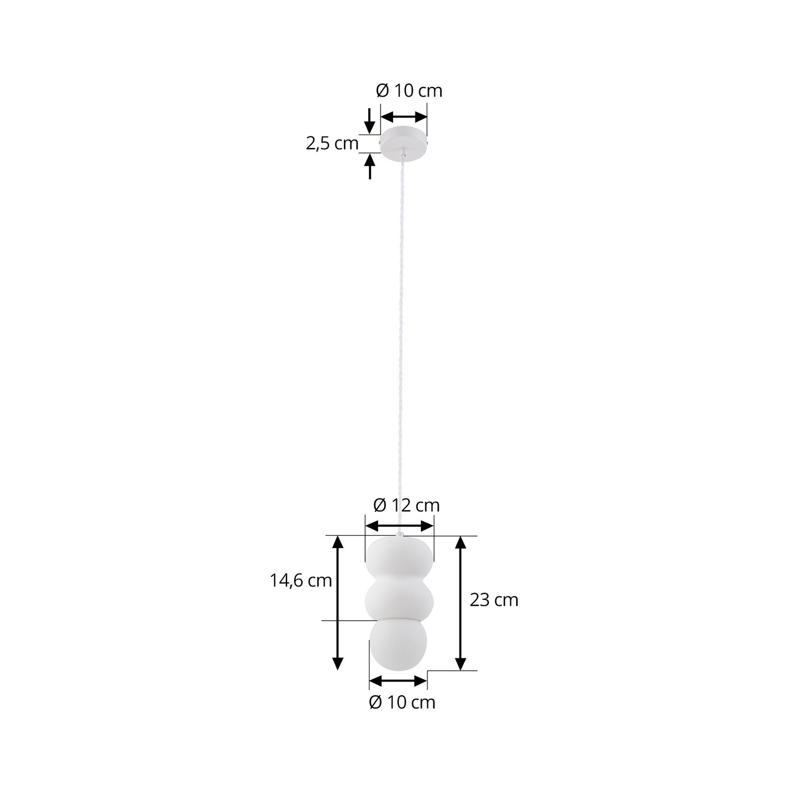 Lindby függőlámpa Nielson, Ø 12 cm, fehér, vakolat