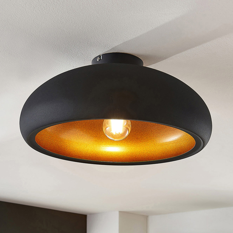 Metalen plafondlamp Gerwina, zwart-goud