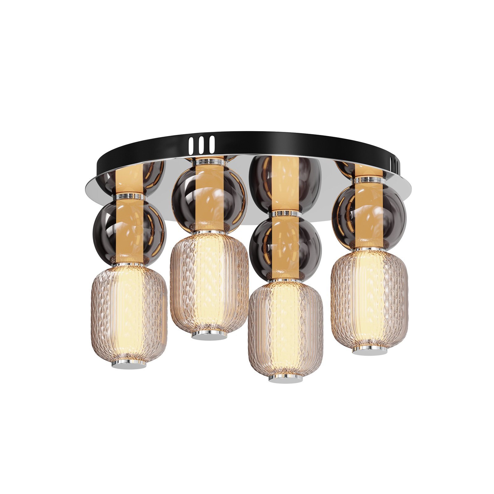 Maytoni LED-Deckenleuchte Drop, chrom, Ø 43 cm, 4-flg., Glas