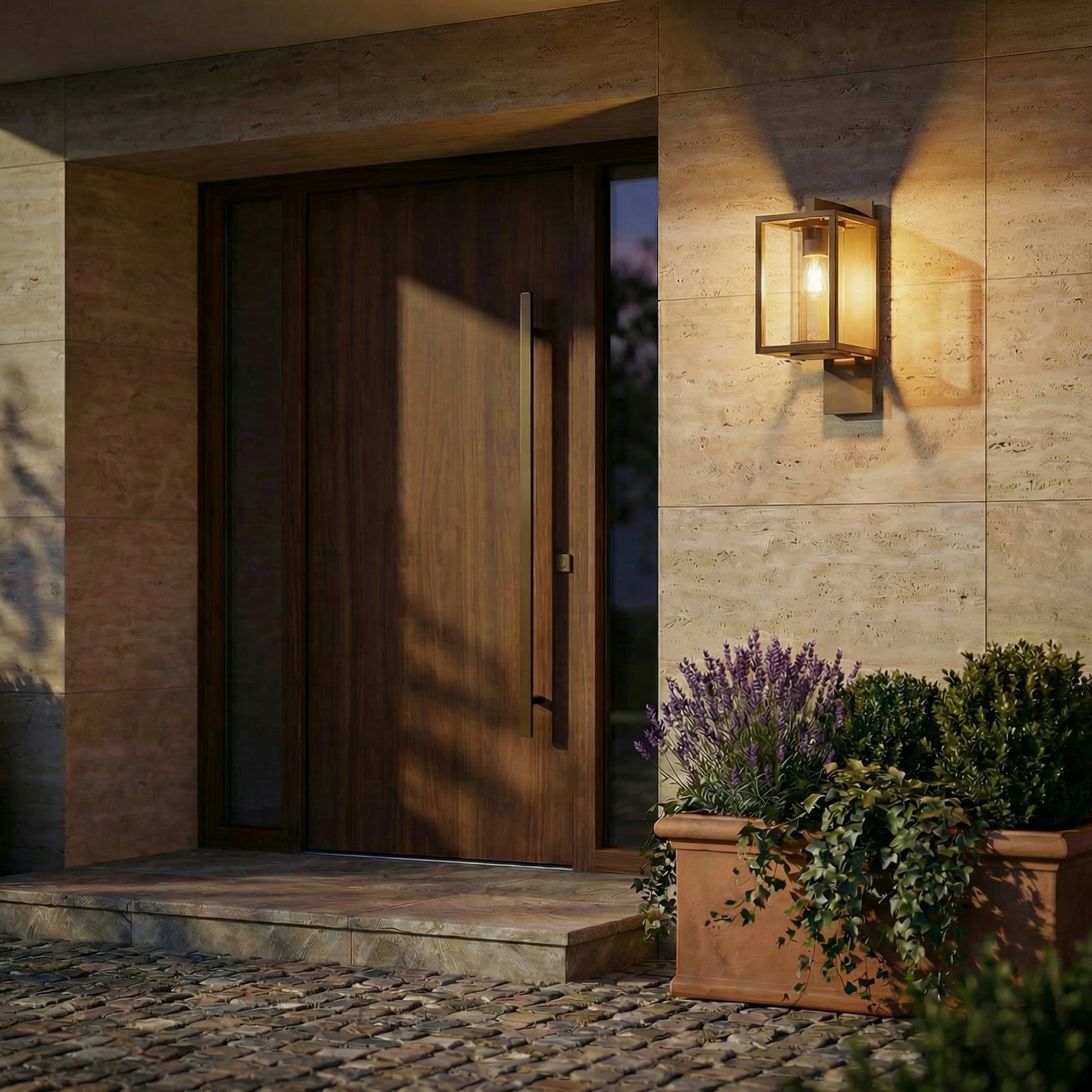 Lucande Външна стенна лампа Ferda, фасунга отдолу, кафява, IP44