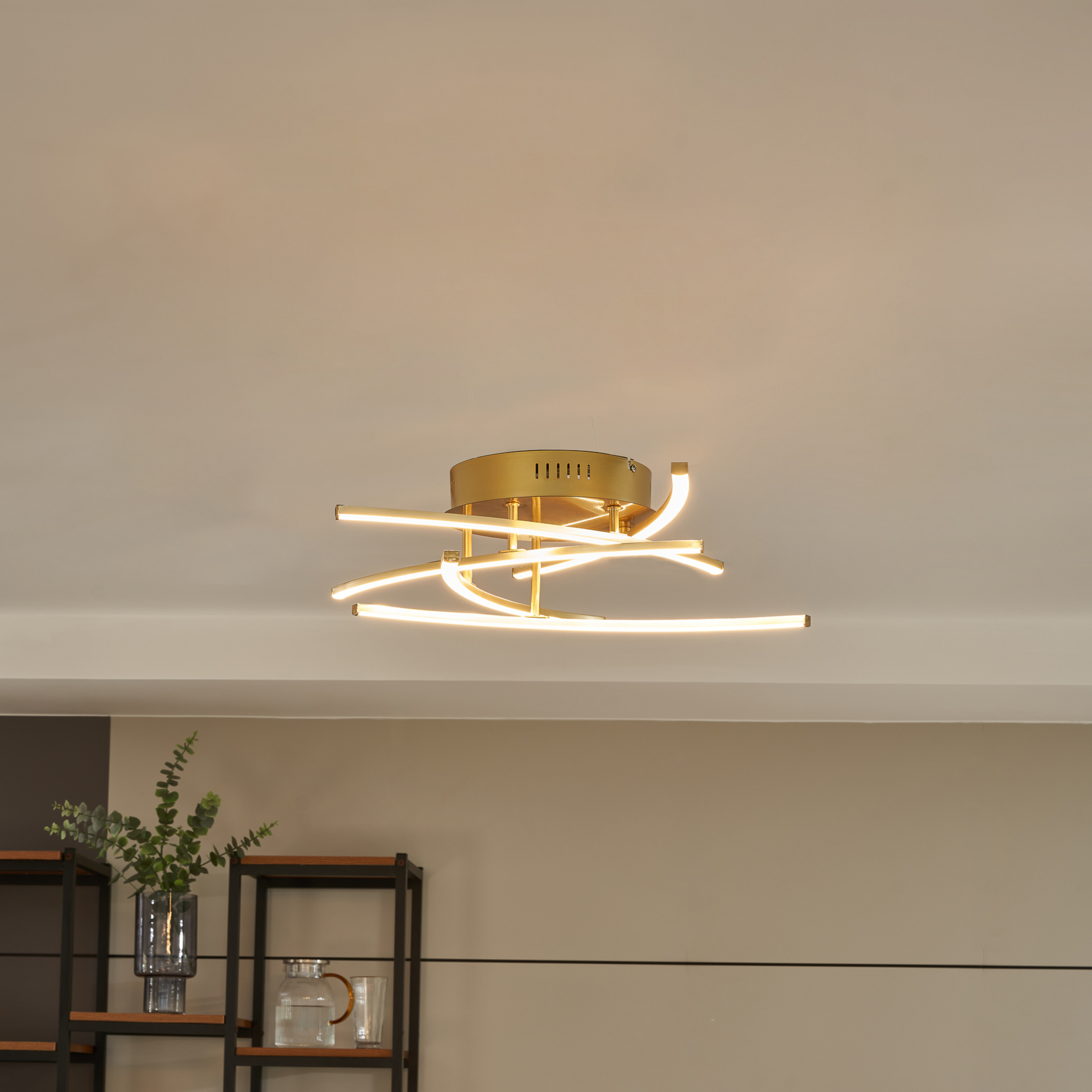 Lindby Flakira LED-taklampe, 5 lyskilder, antikk messing