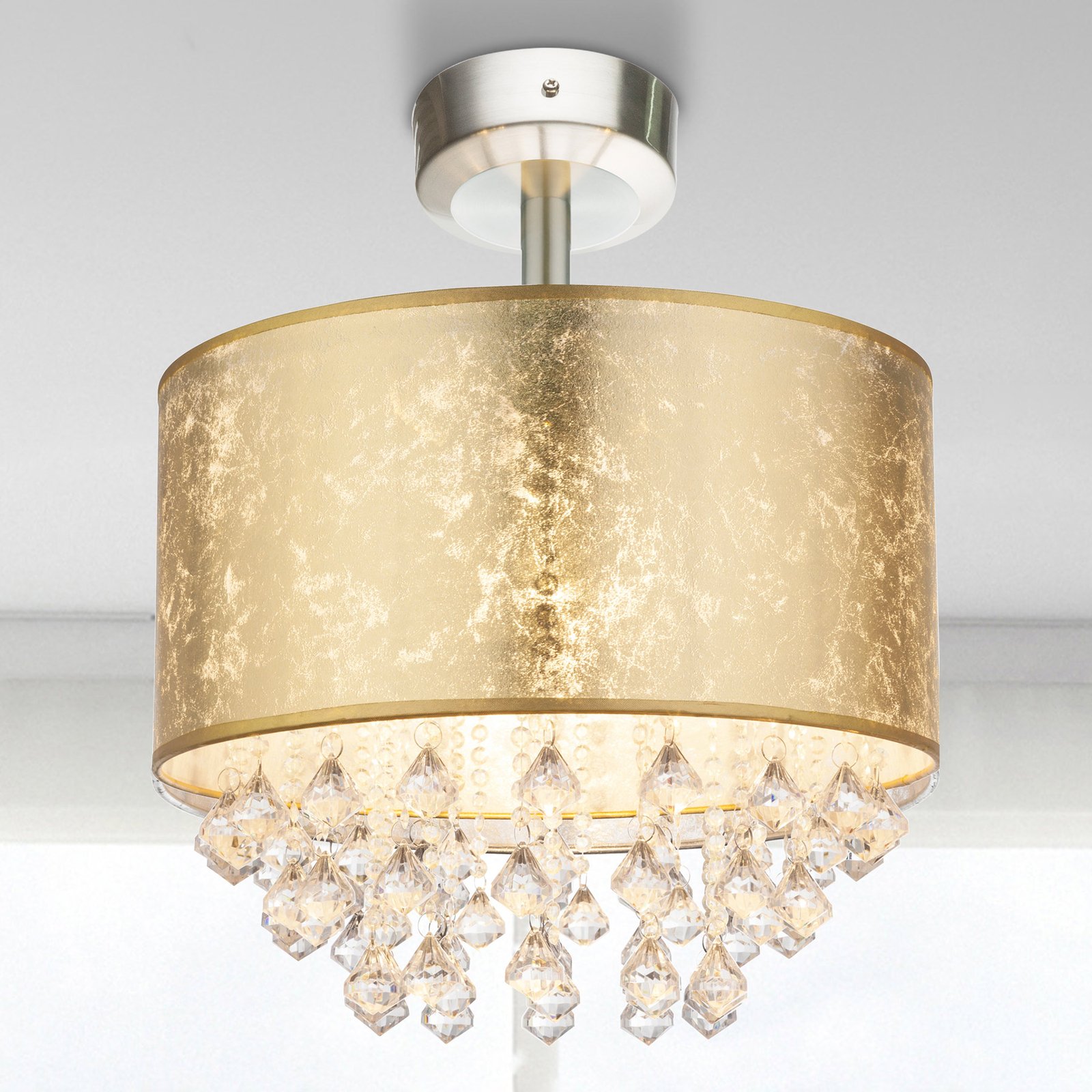 Amy ceiling lamp with acrylic crystals, gold leaf