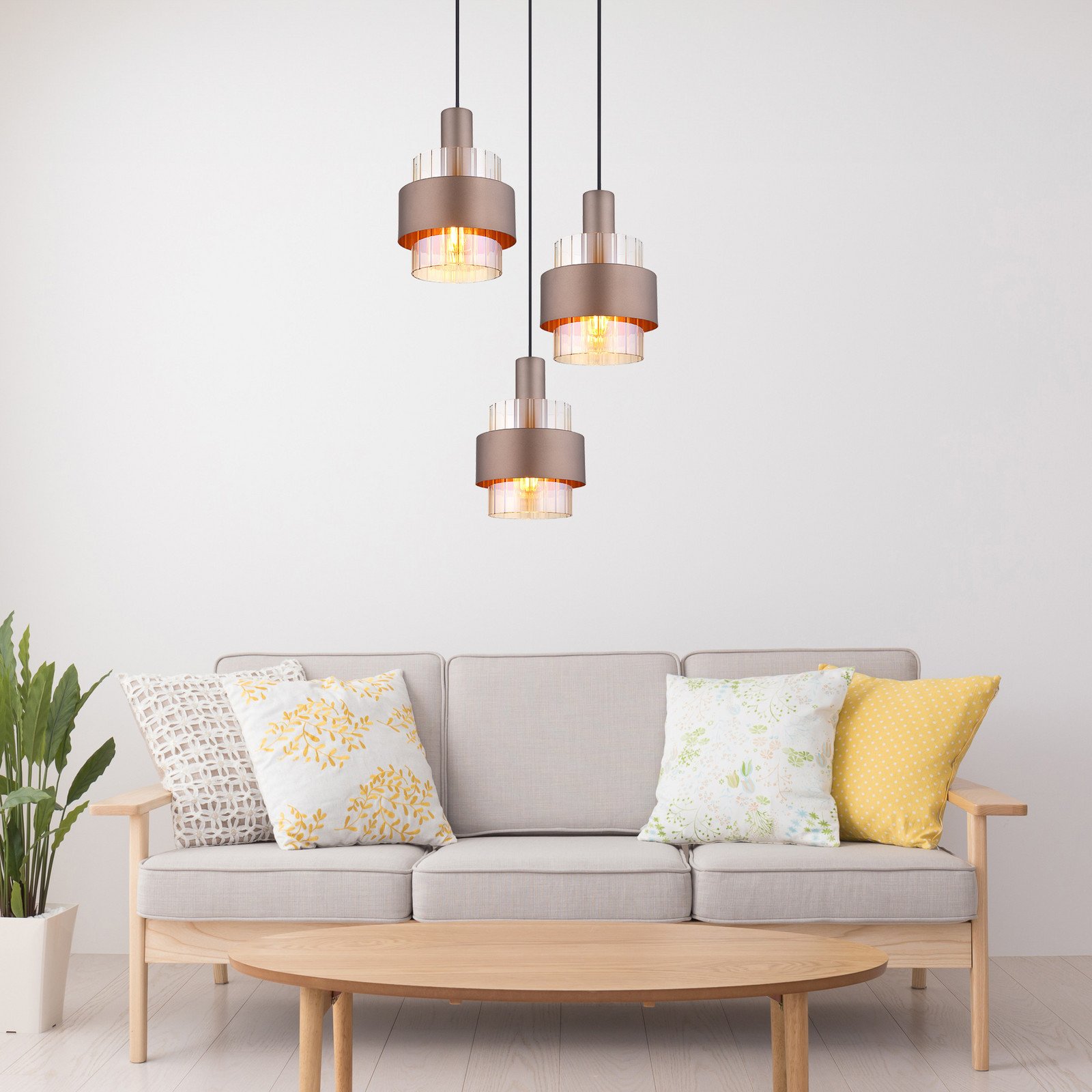 Globo Lampă suspendată Milley Ø 45 cm bronz 3 becuri metal - Camera de zi / sufragerie - modern - bronz chihlimbar clar negru