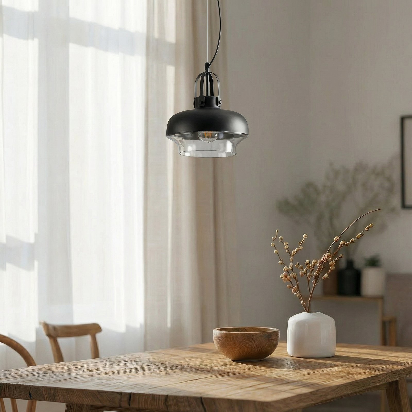 AV-5064-1BSY pendant light, metal and glass lampshade