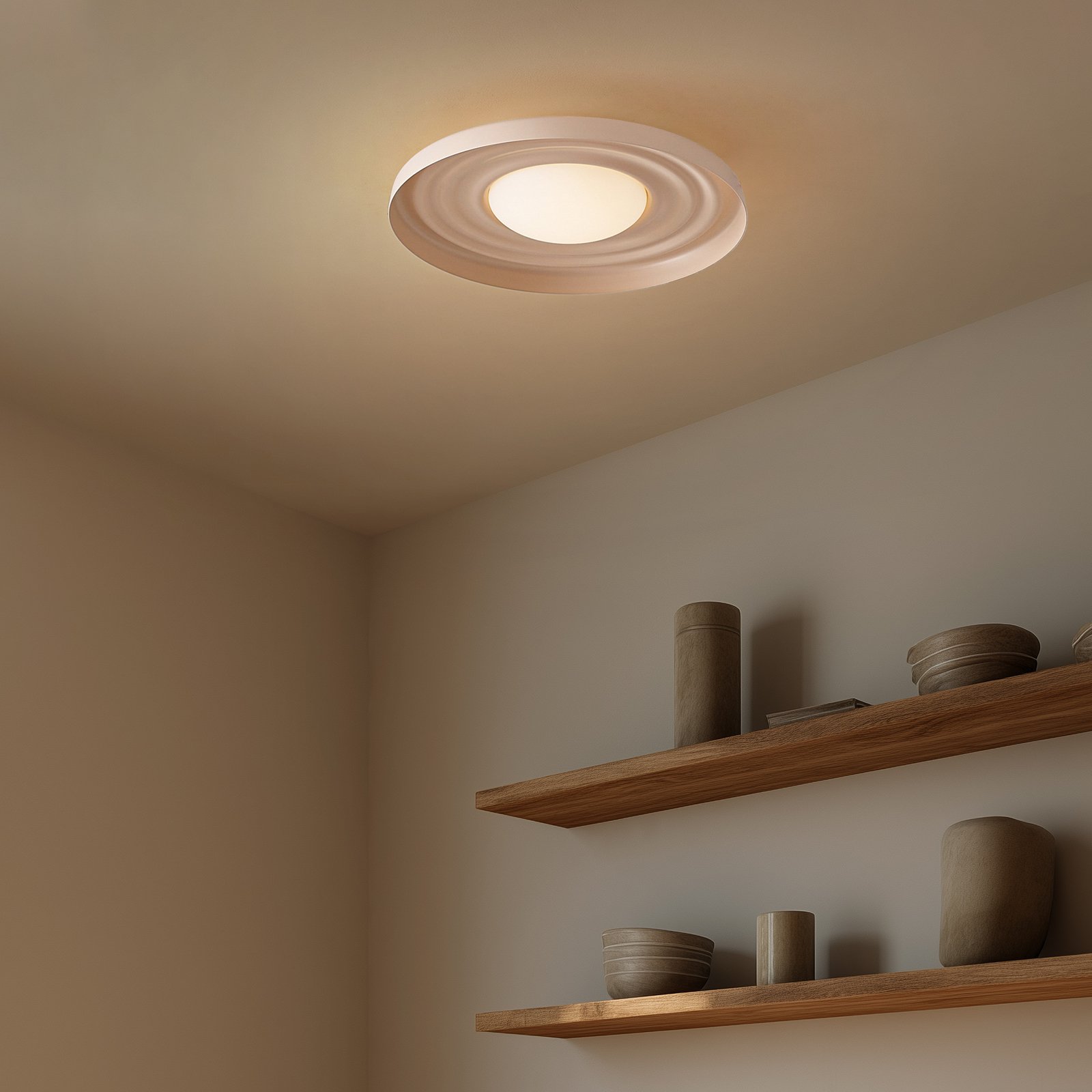 Lindby LED-Deckenleuchte Waves, beige, Ø 43 cm, Metall