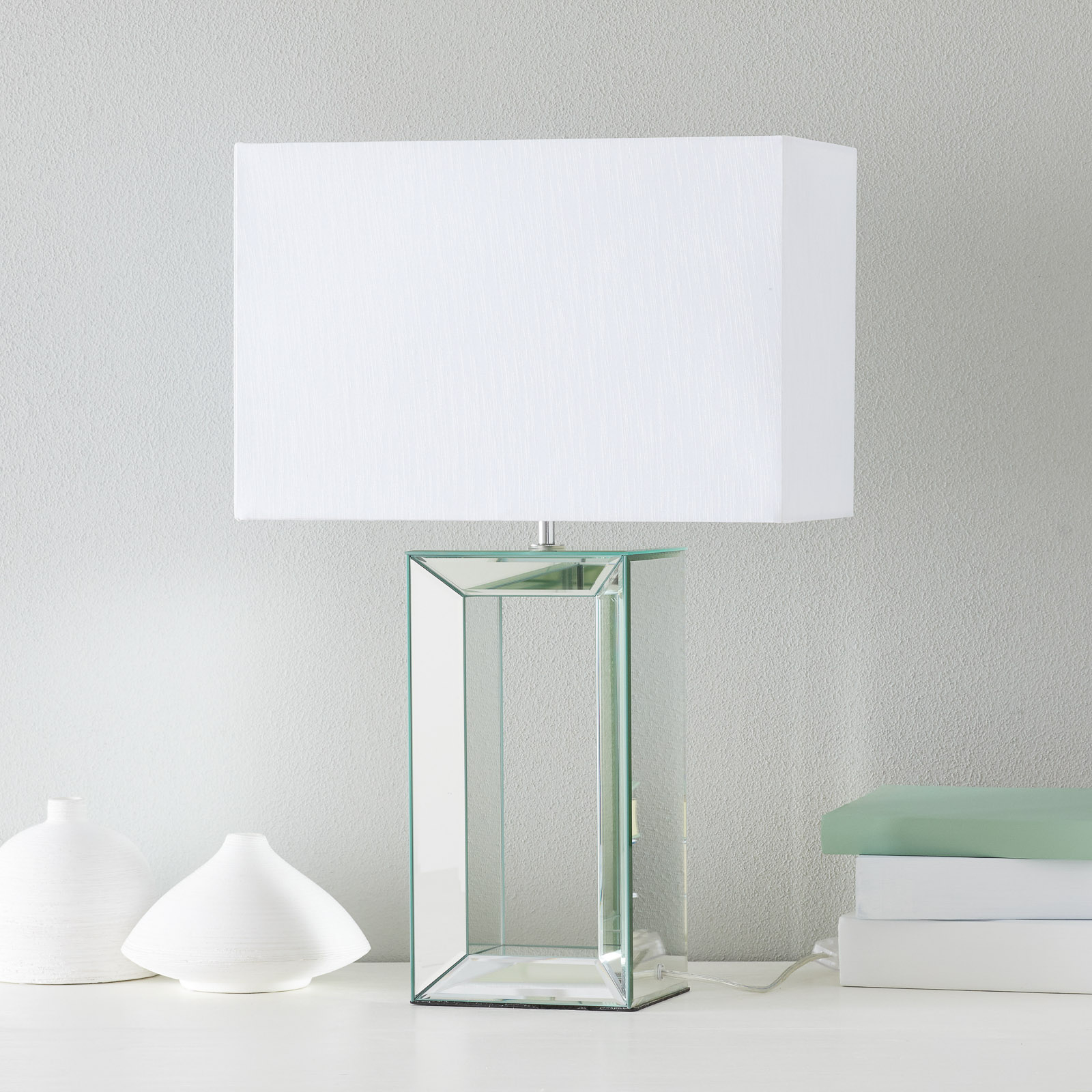 Searchlight Stylish Reflections table lamp, 58 cm, for Living / Dining Room, glass, artificial silk, E27, 60 W, energy efficiency: A++, W: 38 cm, H: 58 cm