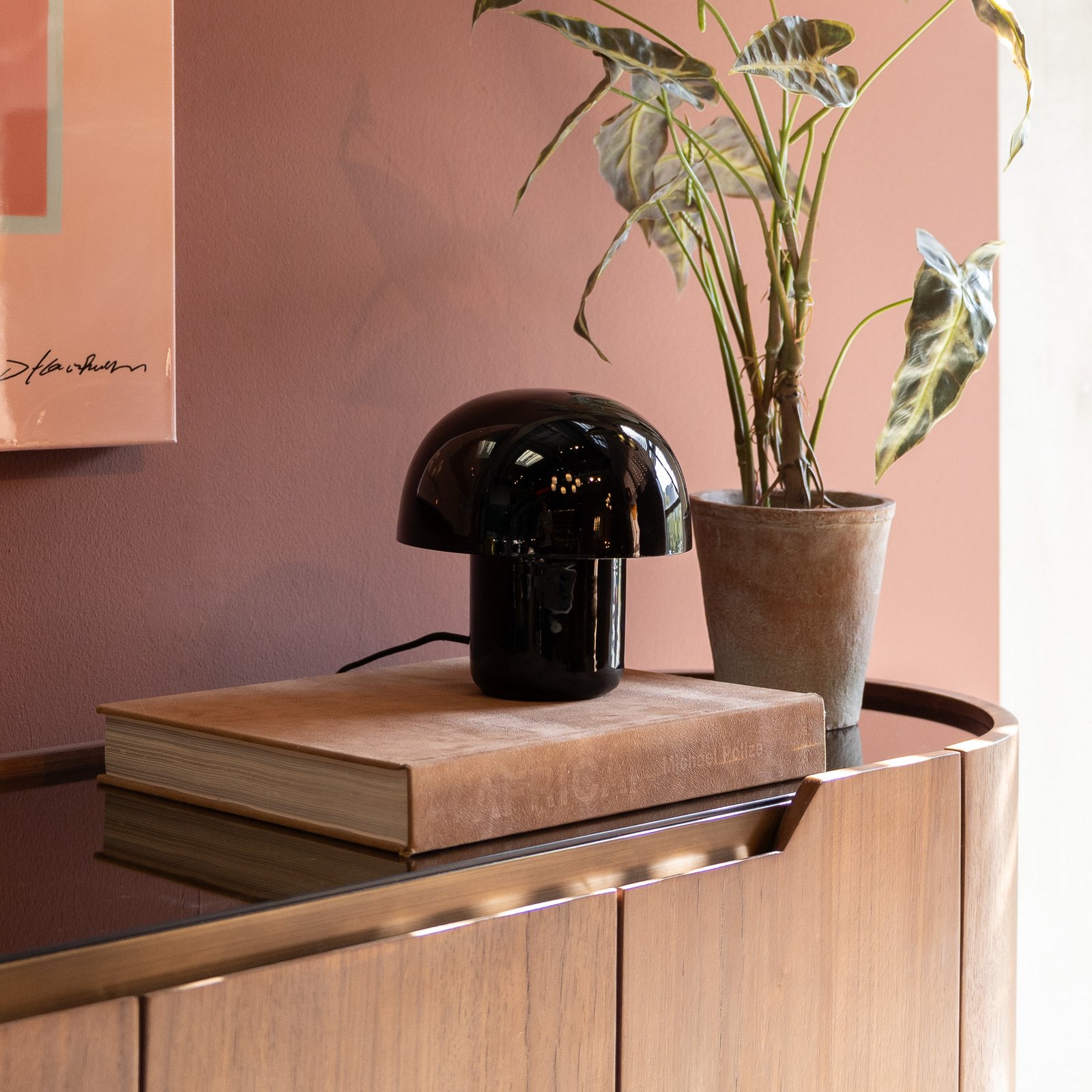 Kare galda lampa Mushroom, melna, metāls, 20 cm, E14