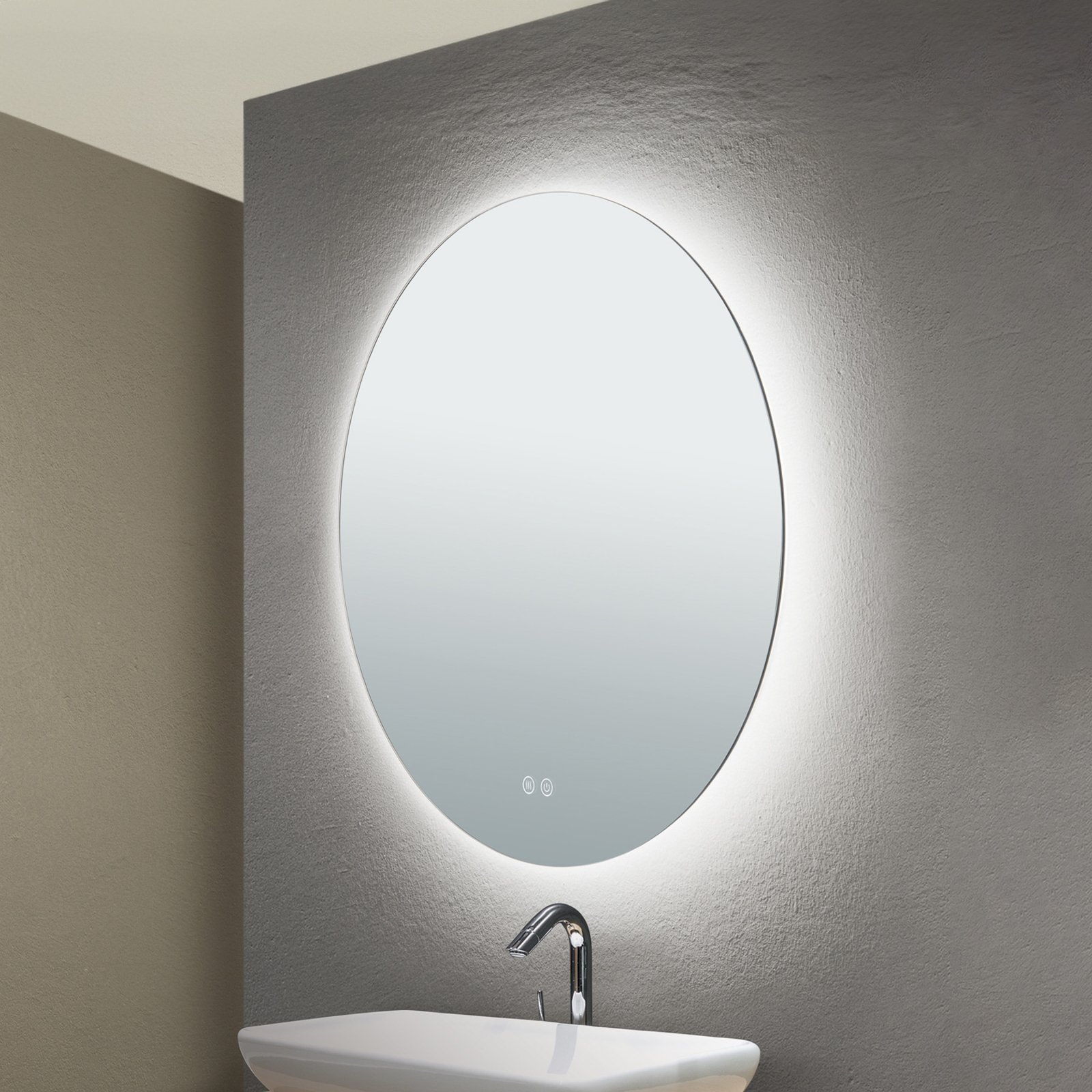 Miroir LED Focus, Ø 60 cm, CCT, antibuée, variateur tactile