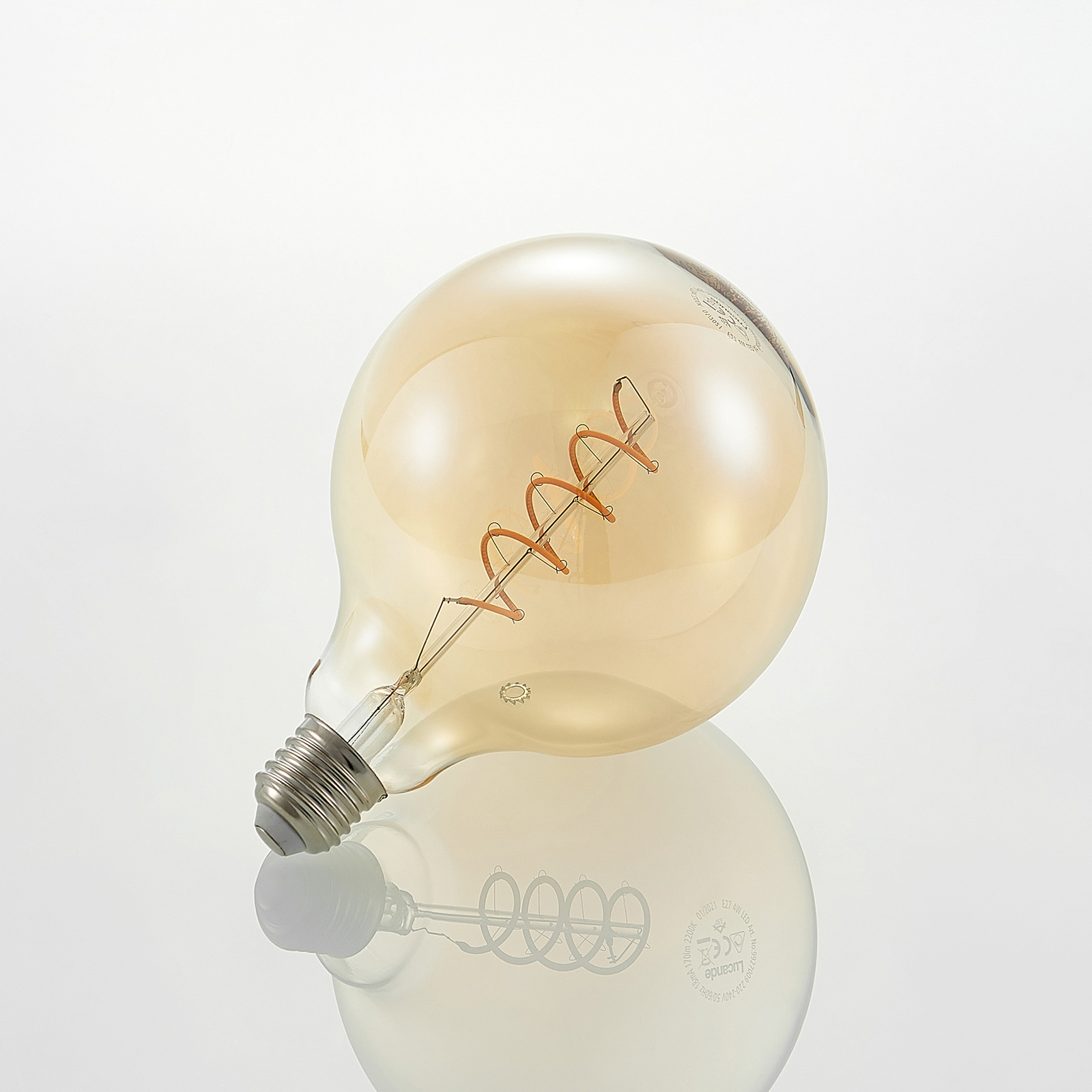 Lucande LED-Lampe E27 G125 4W 2.700K dimmbar amber