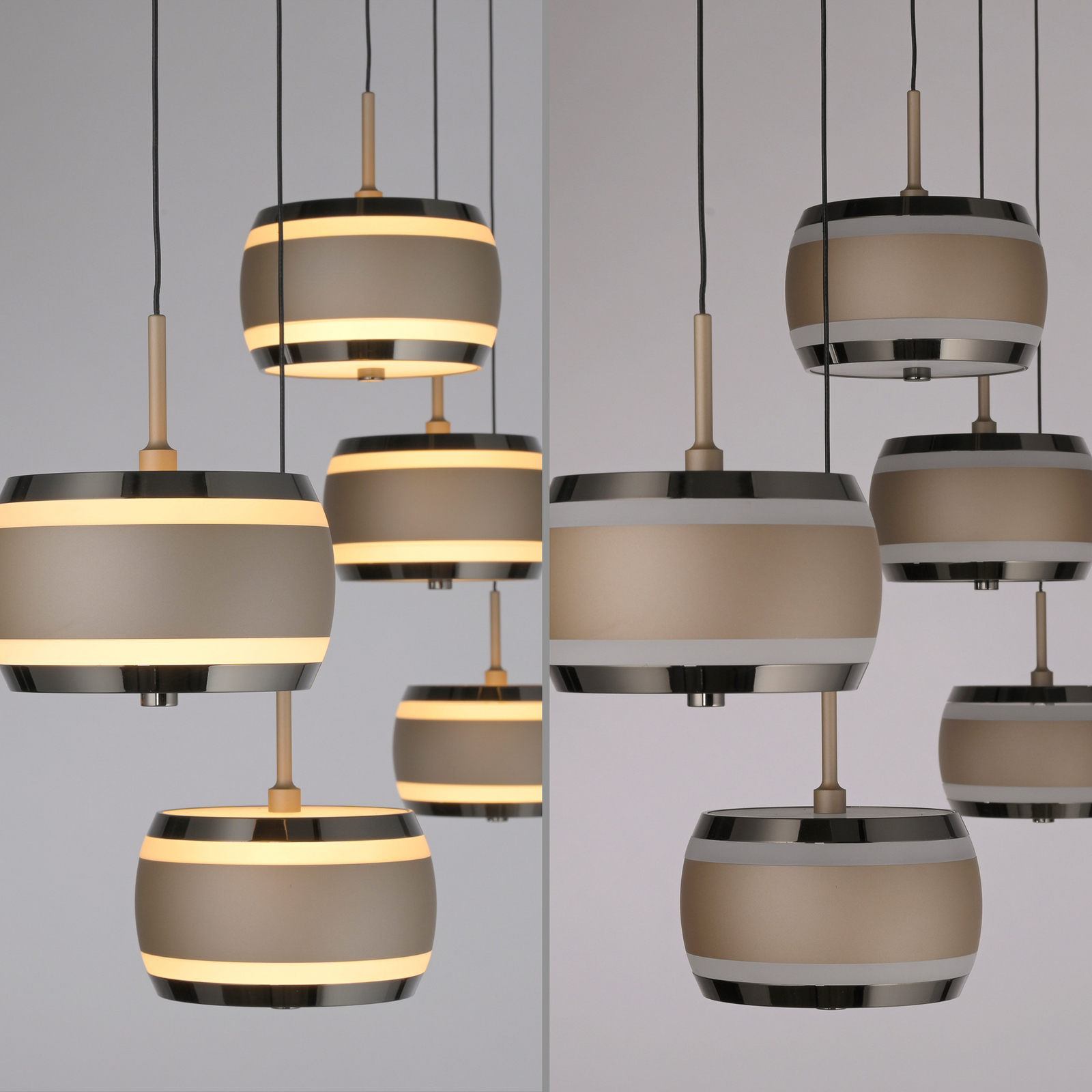 PURE LED-Hängelampe Falling Rings, bronze Länge 101 cm 5-fl.