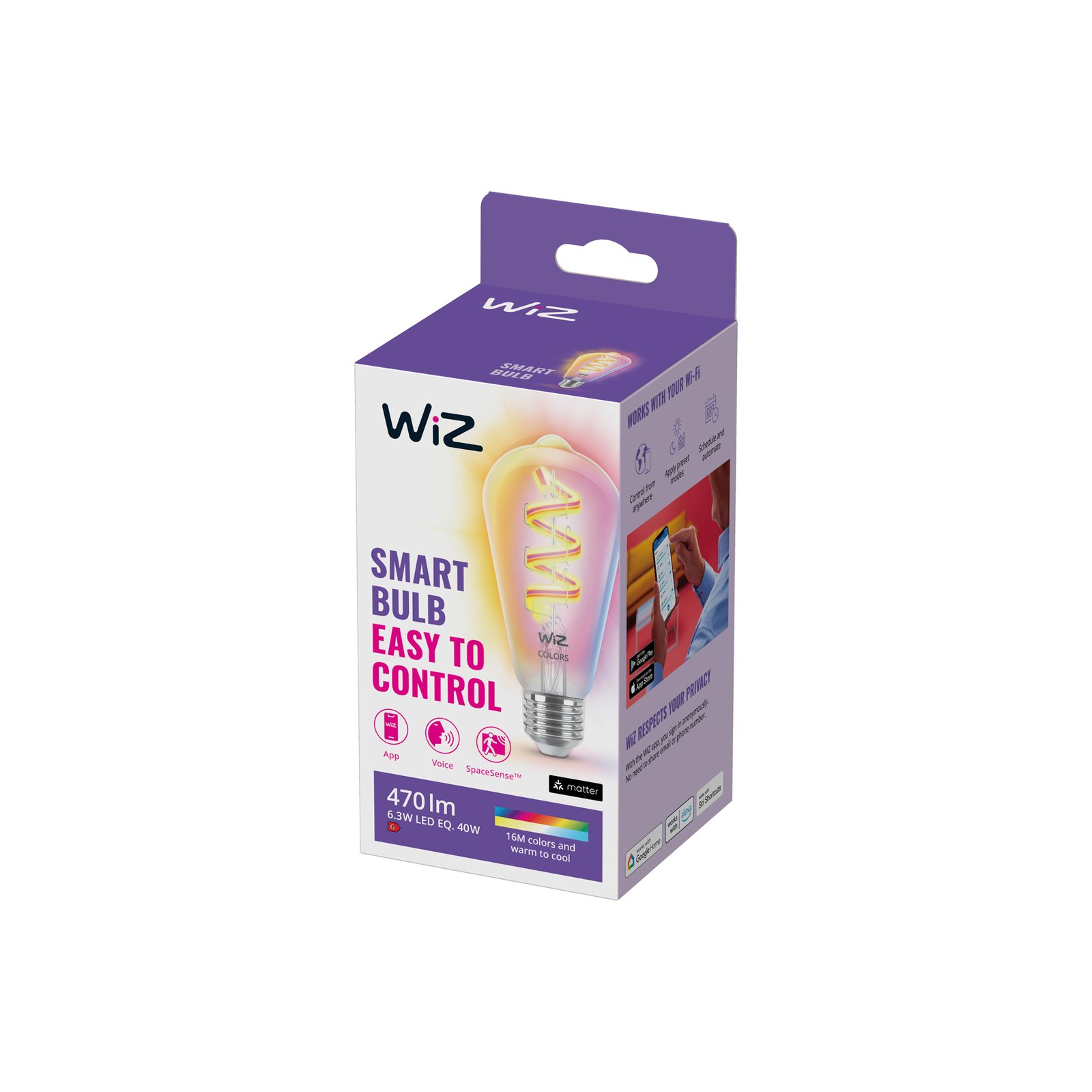 WiZ ST64 filament LED bulb WiFi E27 6.3 W RGBW