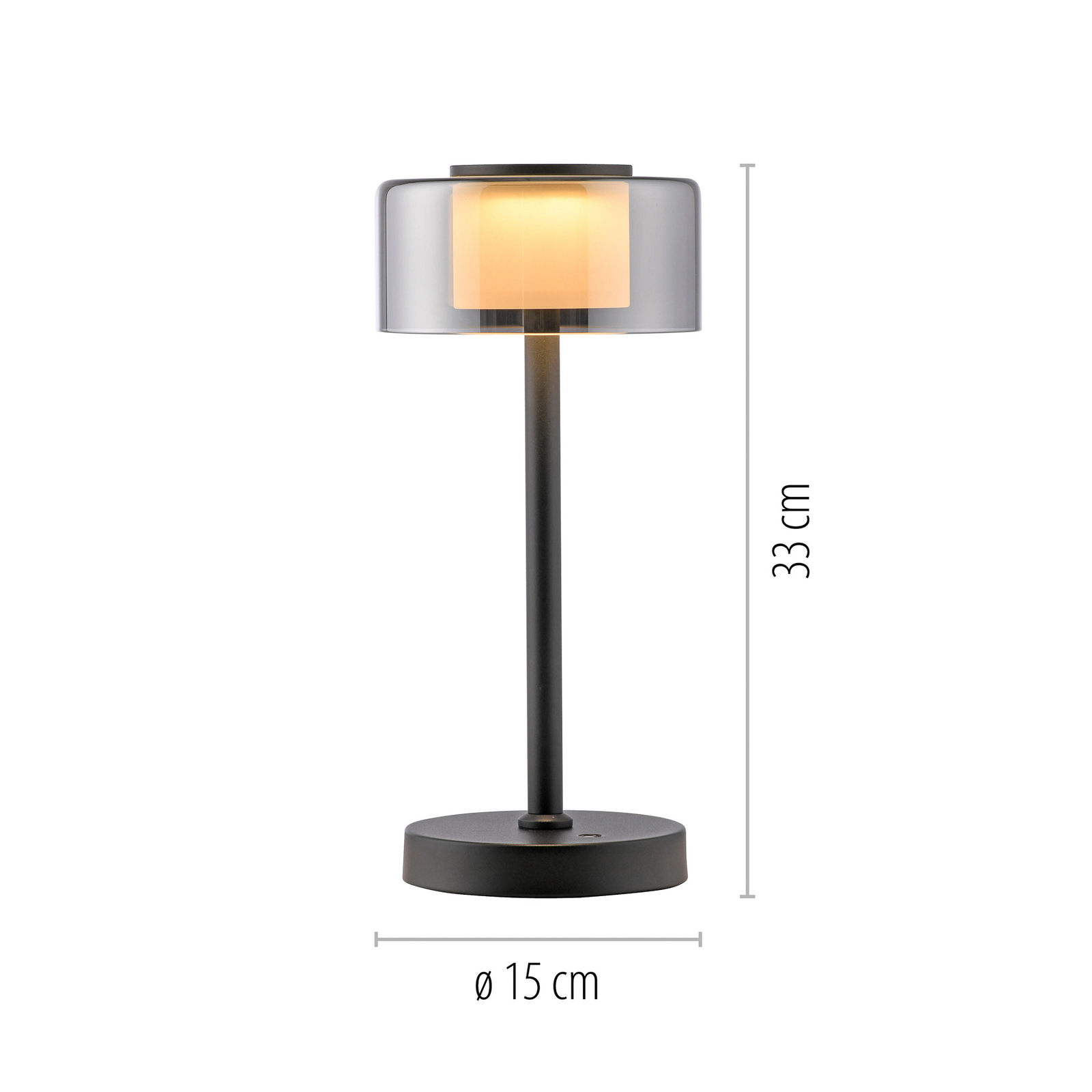 Lampa stołowa LED na akumulator RIKA, czarna, 33 cm, metal/szkło, regulacja