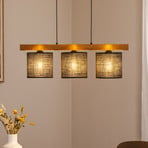 Forest hanging light, light wood/black, black jute, 3-bulb