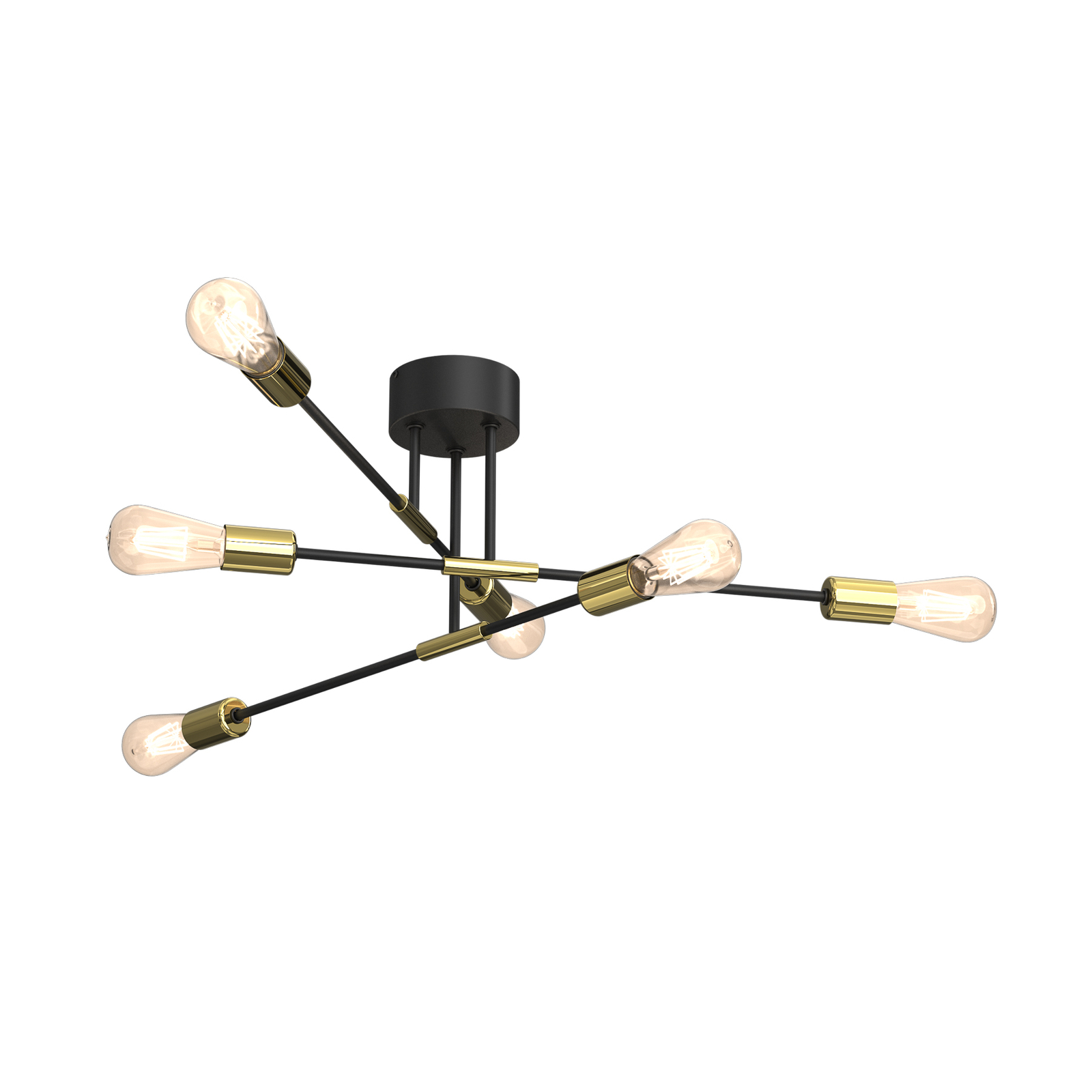 Ilia ceiling light, black/gold, six-bulb