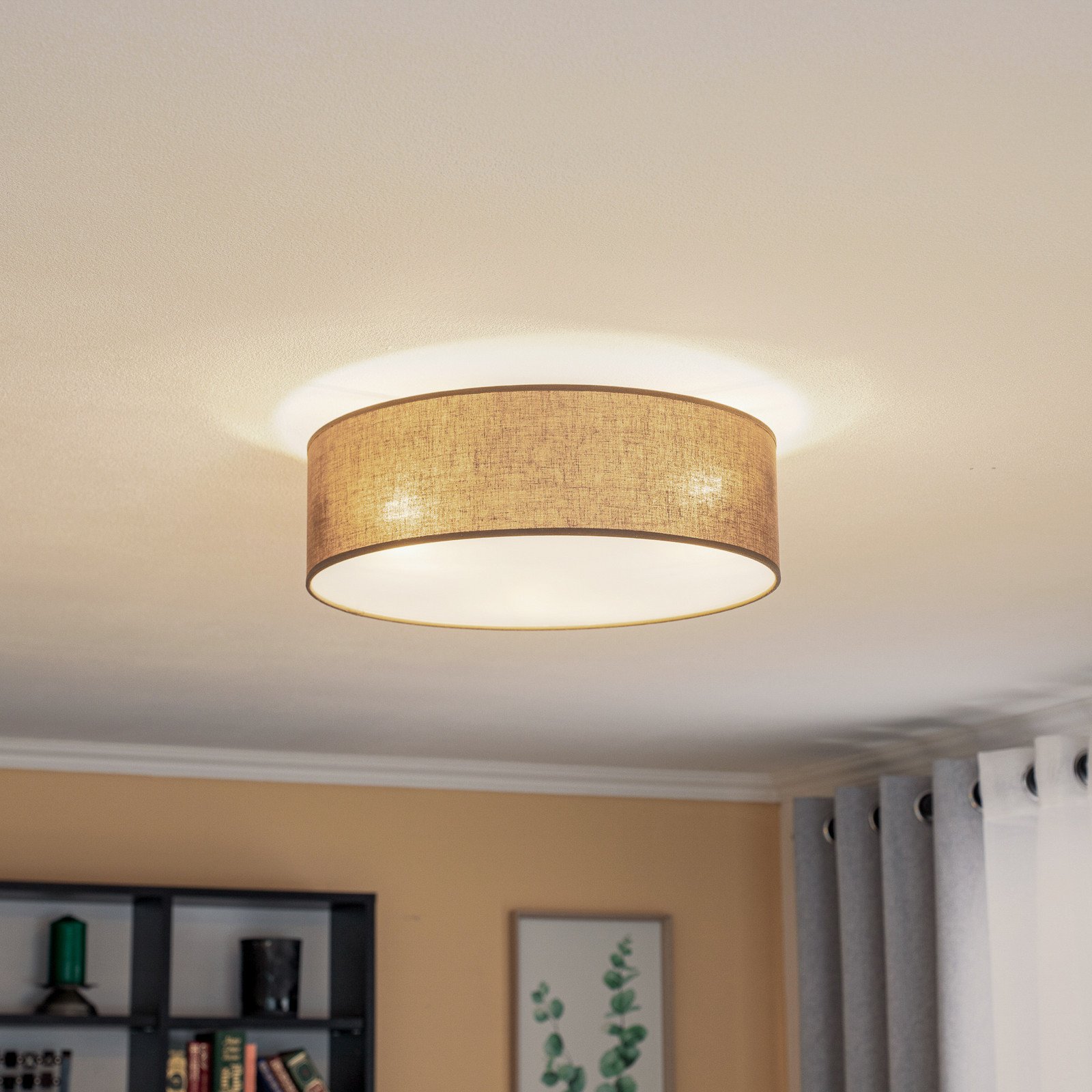 Plafon rulou Euluna abajur din țesătură de culoare pământ Ø40cm - Camera de zi / sufragerie - modern - maro-pământ - Țesătură / Textil