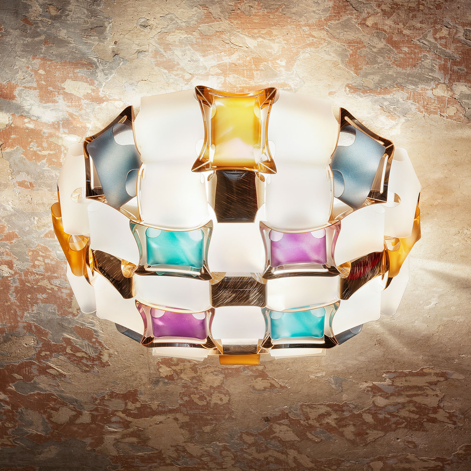 Slamp Mida ceiling light, Ø 67 cm, colourful/white, for Living / Dining Room, plastic, E27, 12 W, energy efficiency: A++, H: 21 cm
