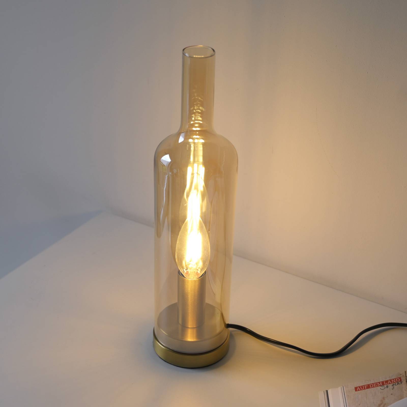 JUST LIGHT. Lampa stołowa Bottle, bursztynowa, szkło, E14