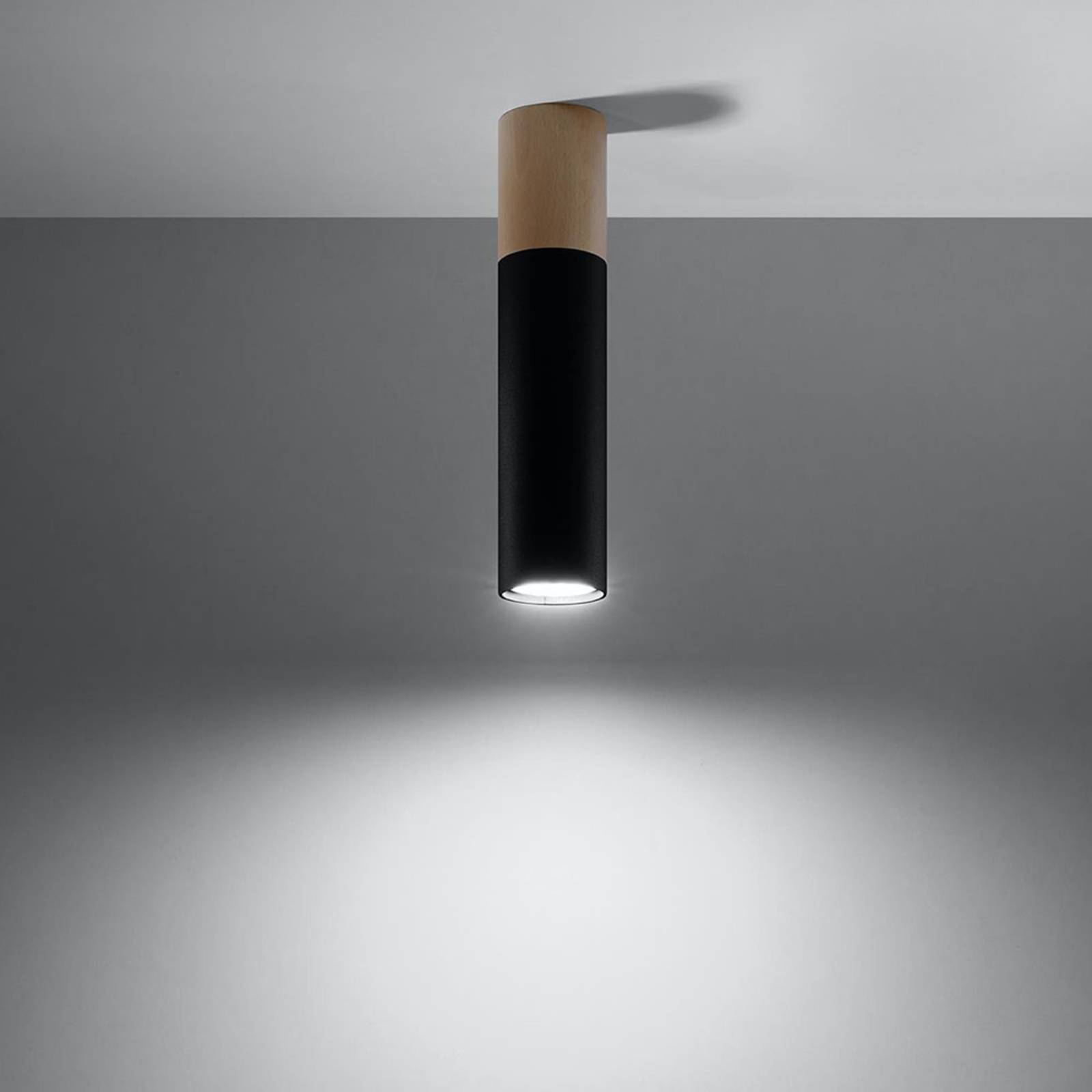 Lampa sufitowa Tube cylinder, drewno/czarna