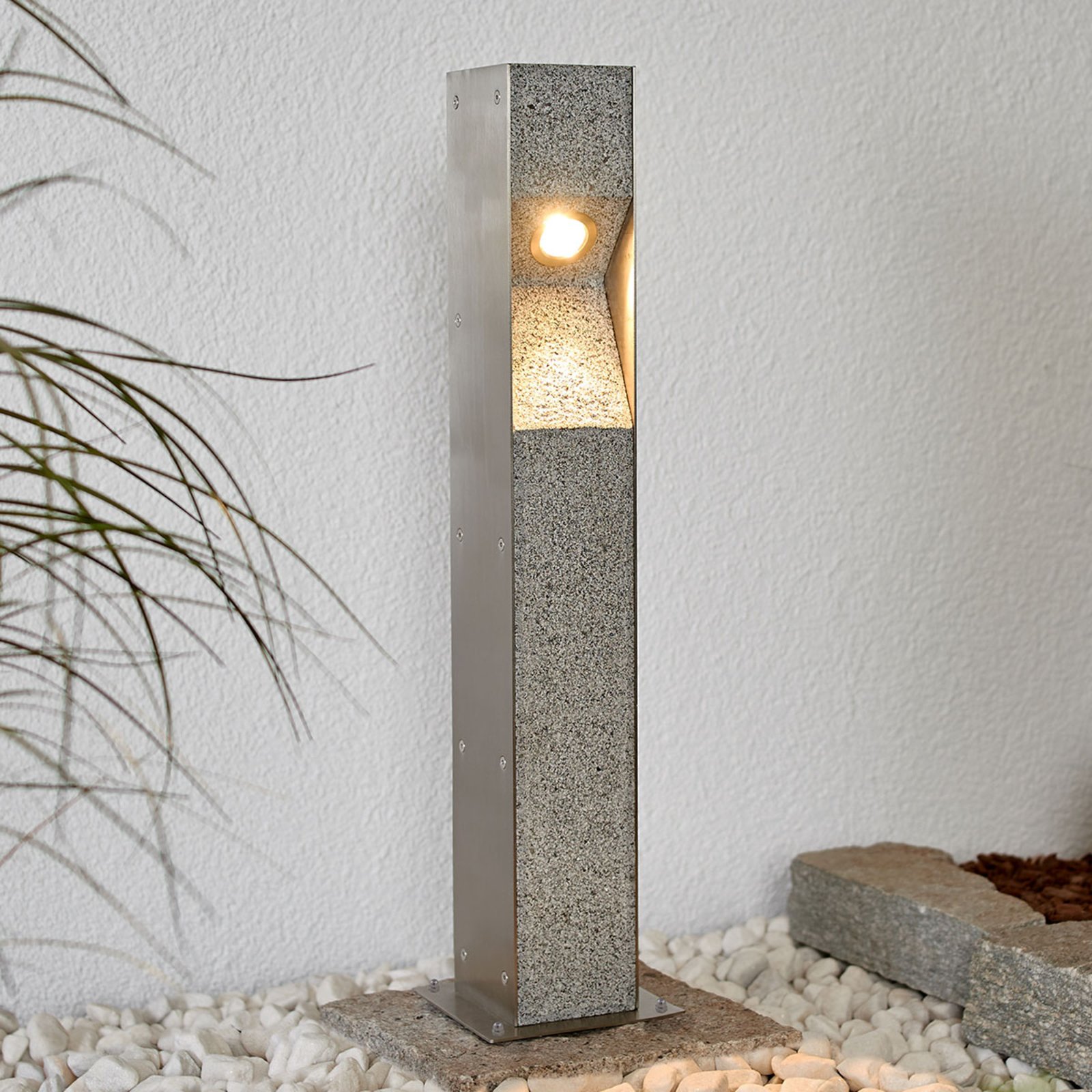 LED bollard light Amelia with granite, 60 cm, Lampenwelt.com, graphite, stainless steel, 7 W, energy efficiency: A+, W: 9.8 cm, H: 60 cm