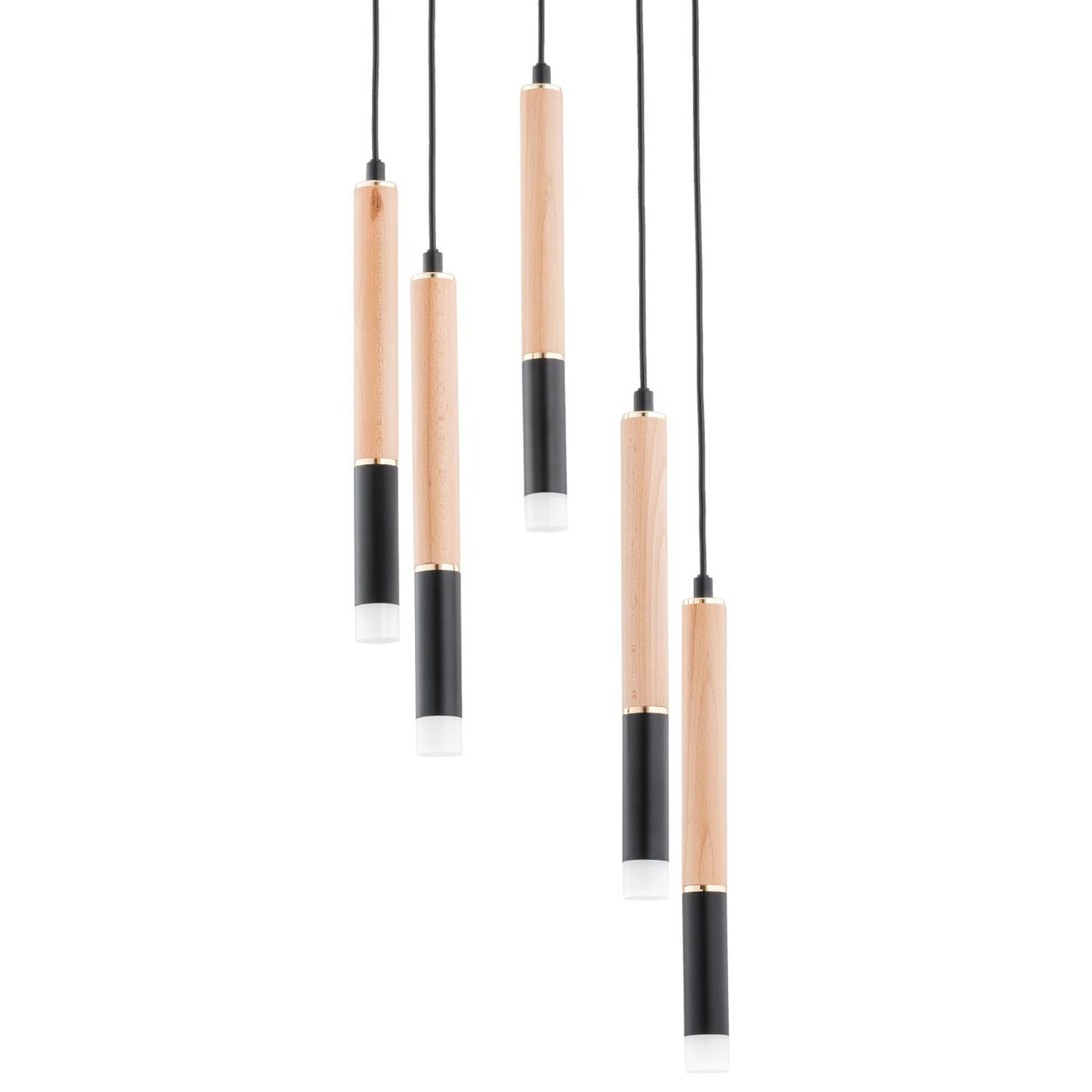 Rodeo hanglamp, zwart / houtkleurig, 5-lamps