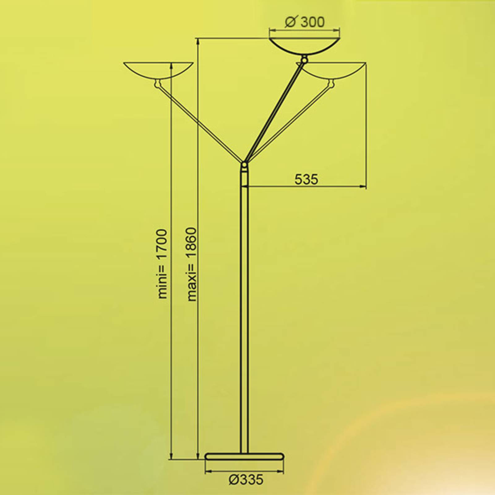 Lampa LED oświetlająca sufit Lib V, z regulacją wysokości, srebrna