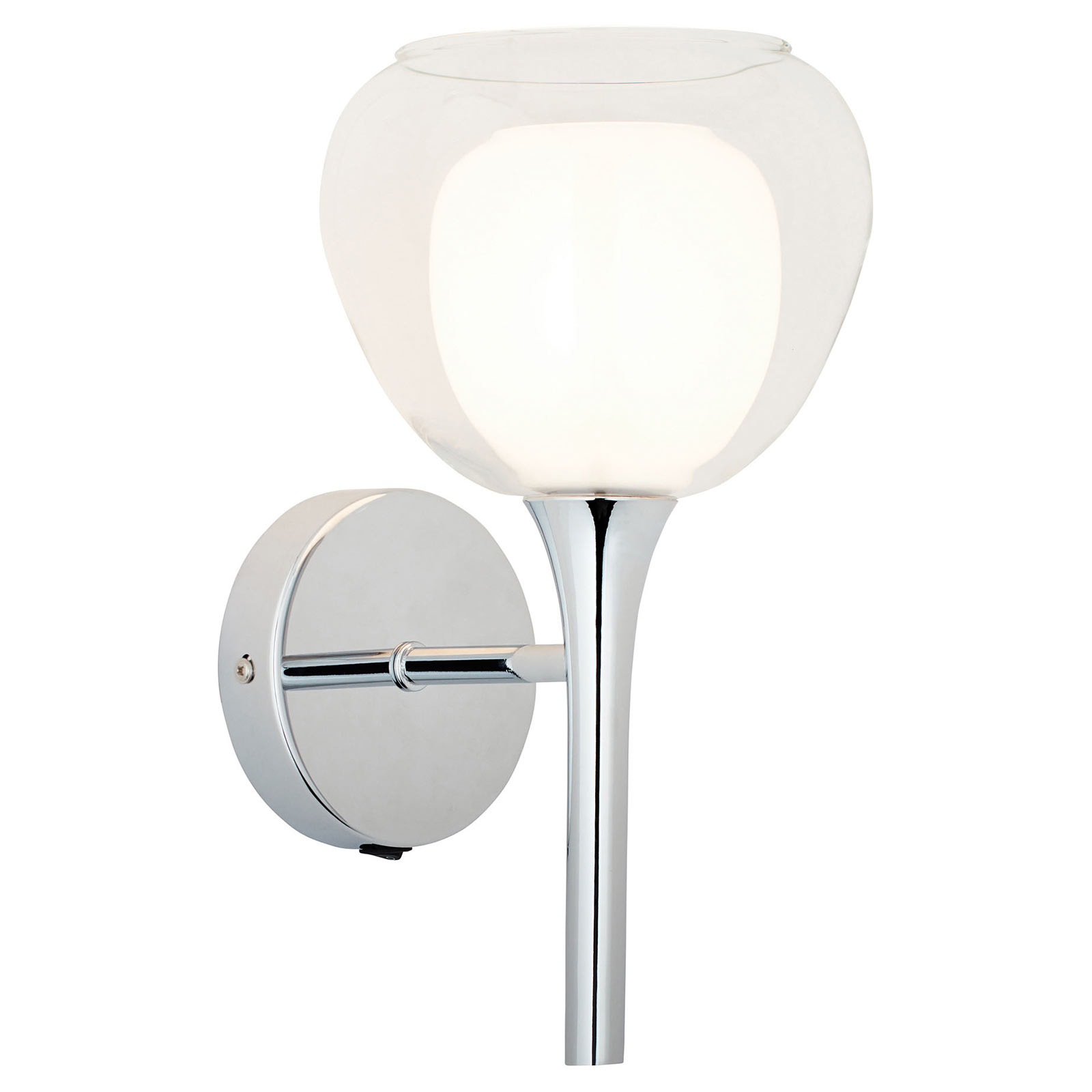 Brilliant Hadan wall lamp, white/transparent glass, for Living / Dining Room, metal, glass, E14, 40 W, energy efficiency: A++, W: 16 cm, H: 30.5 cm