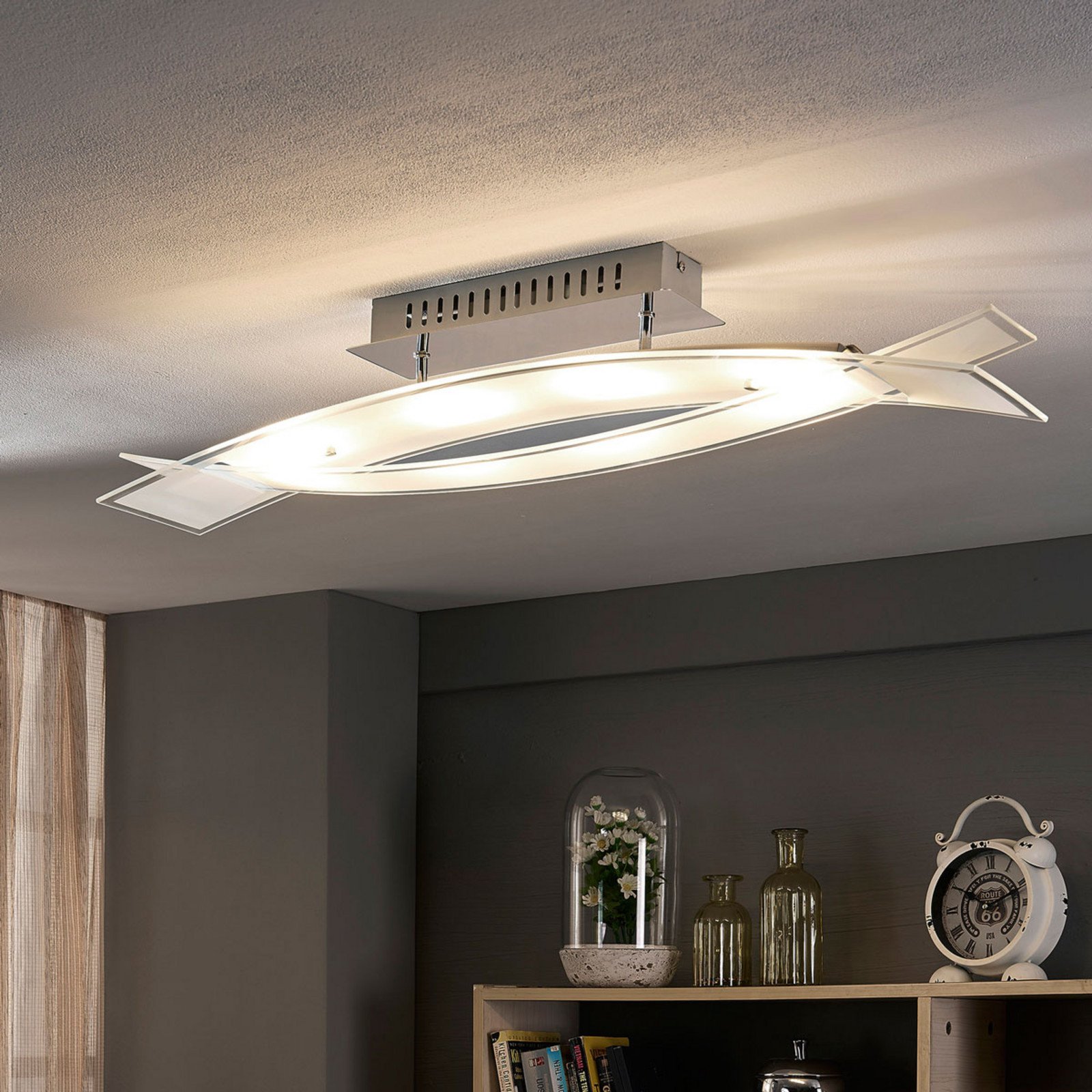 Lindby Elina plafonieră LED din sticlă - Camera de zi / sufragerie - modern - satin clar crom