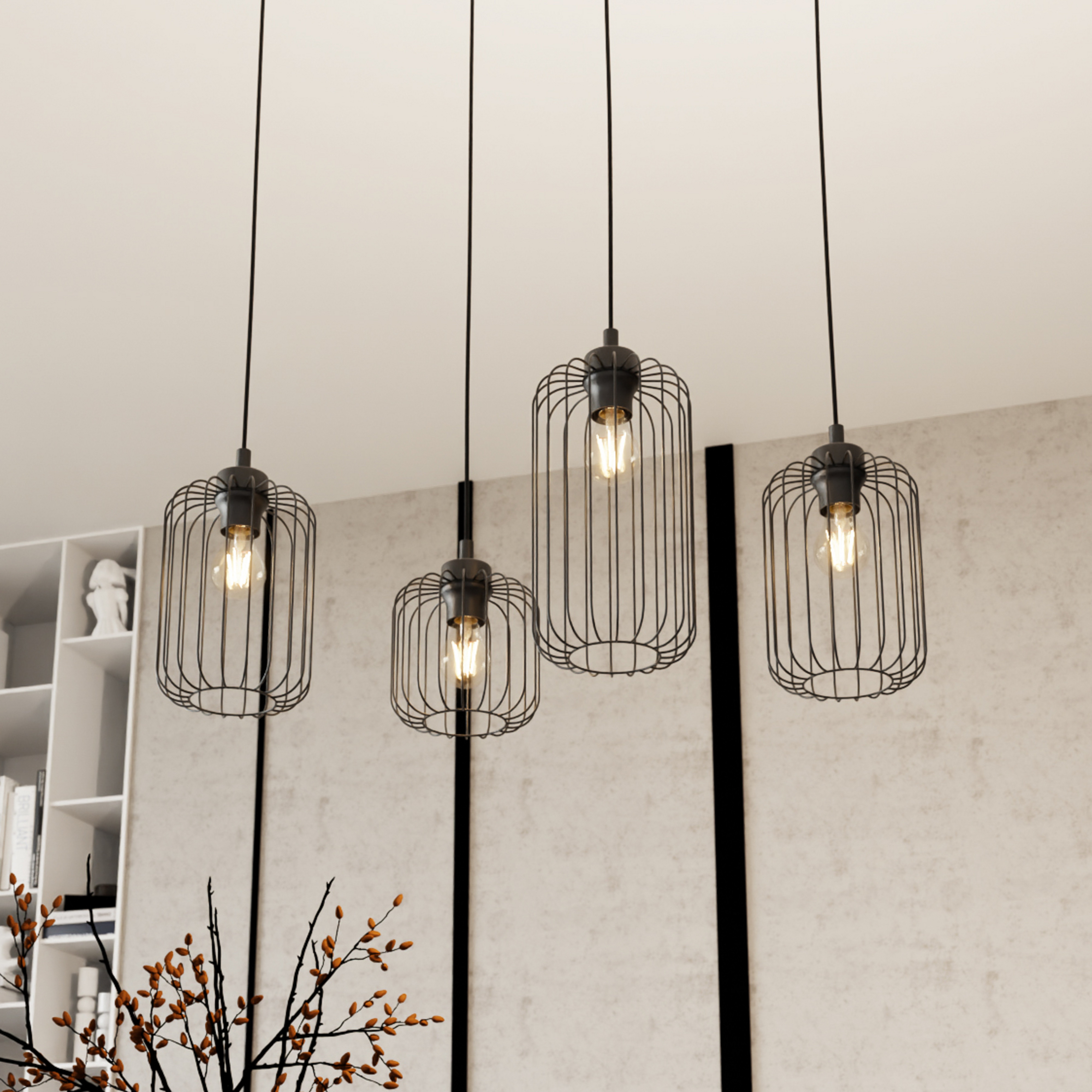 Suspension Vander, à 4 lampes, 70 cm, noir, métal, E27