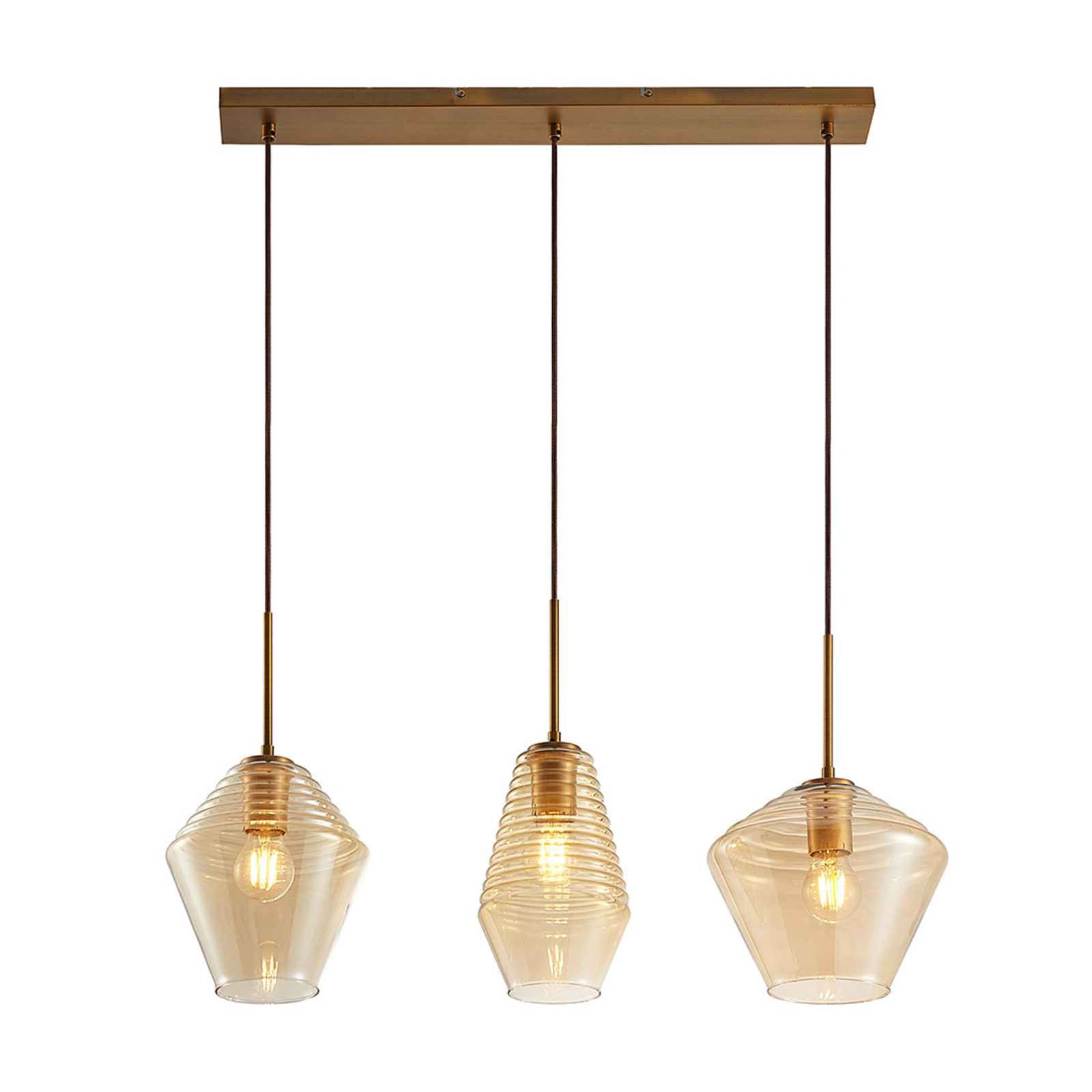 Lindby Ekkis hanging light 3-bulb, long amber