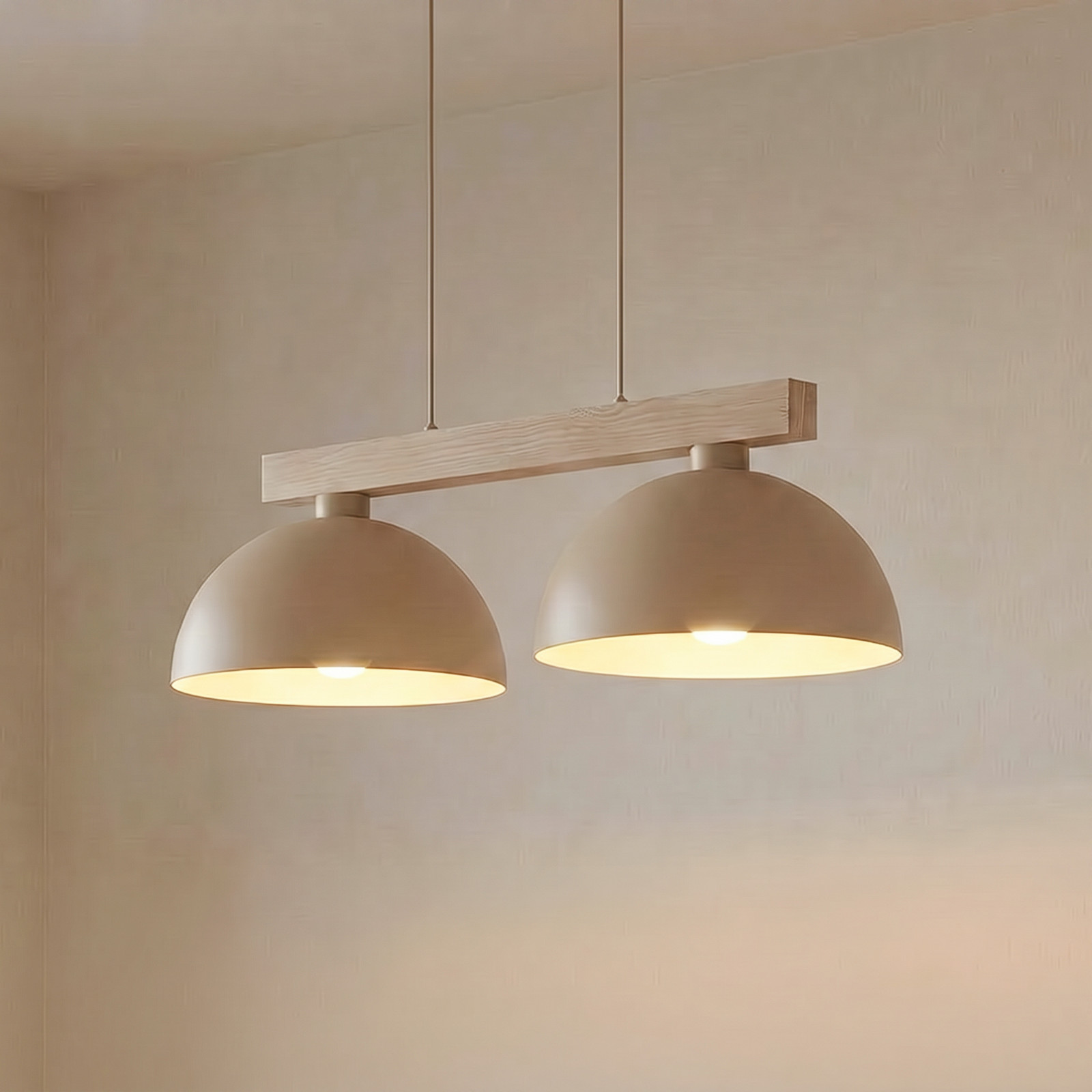 TK Lighting Lampă suspendată Oslo culoare nisip cu 2 becuri lungime 83 cm soclu E27 - Camera de zi / sufragerie - Modern - nisip lemn deschis la culoare - Metal