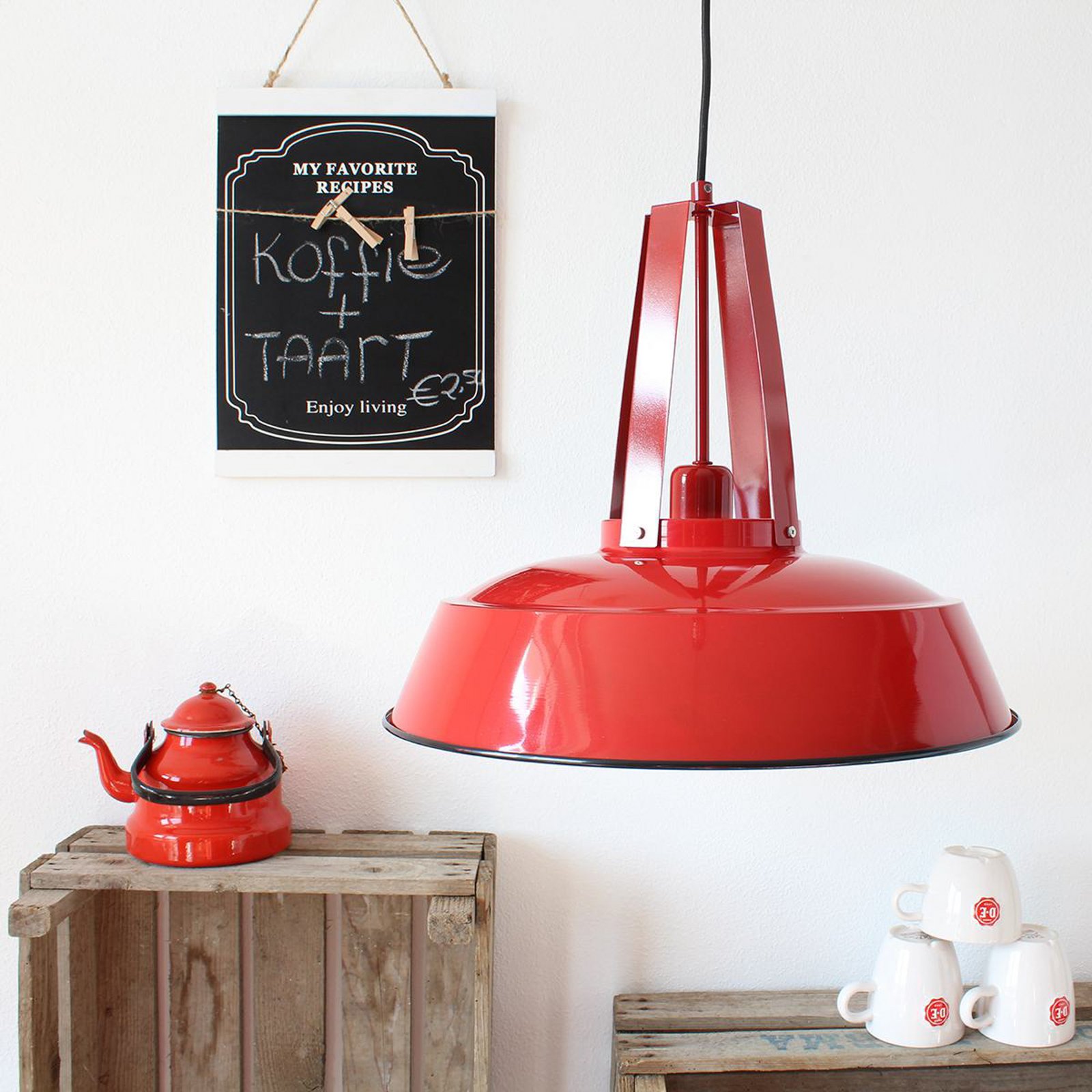 Eden pendant light, red, metal, E27 socket