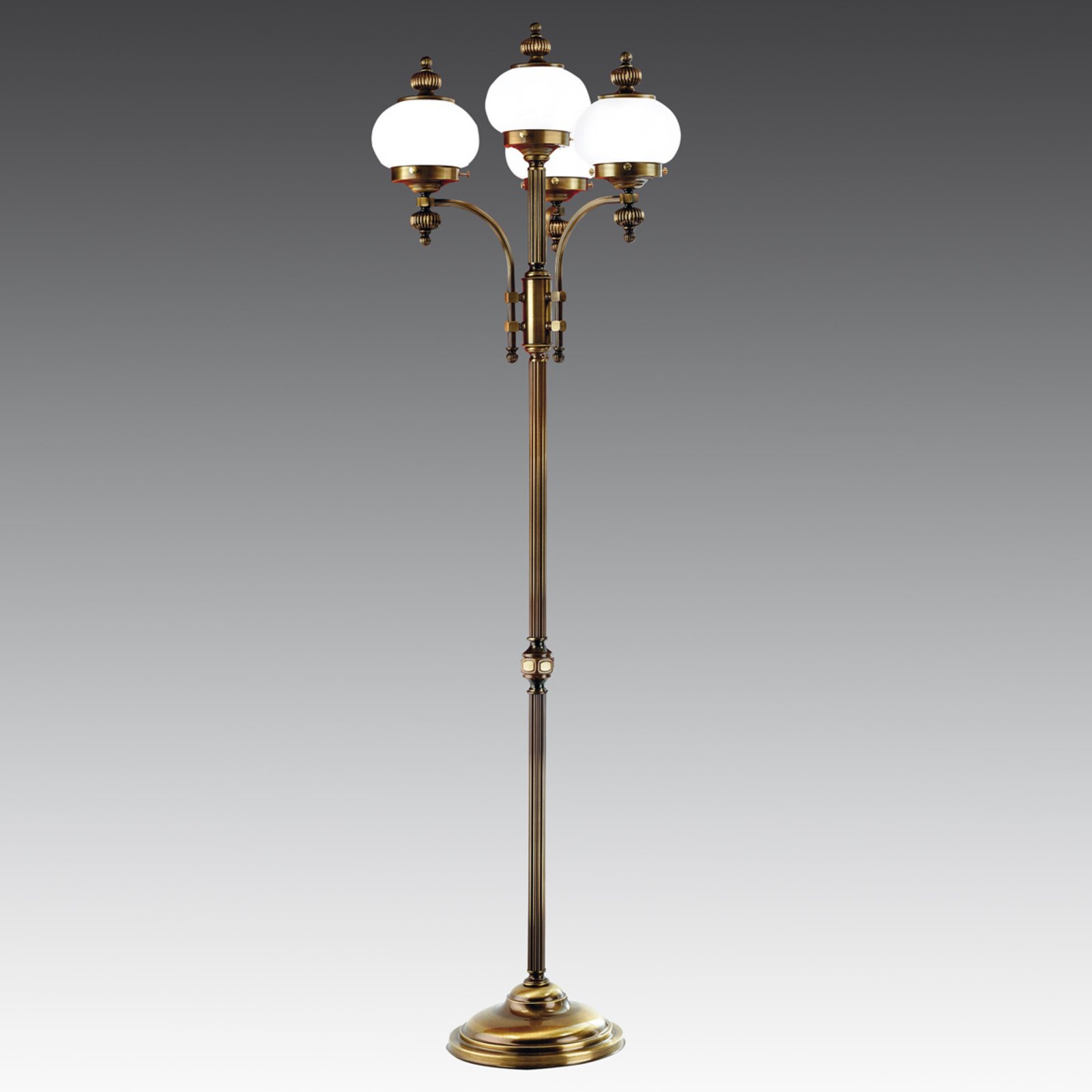 Orion Delia Floor Lamp Four Bulbs Old Brass, for Living / Dining Room, Solid metal, glass, E27, 60 W, energy efficiency: A++, H: 170 cm