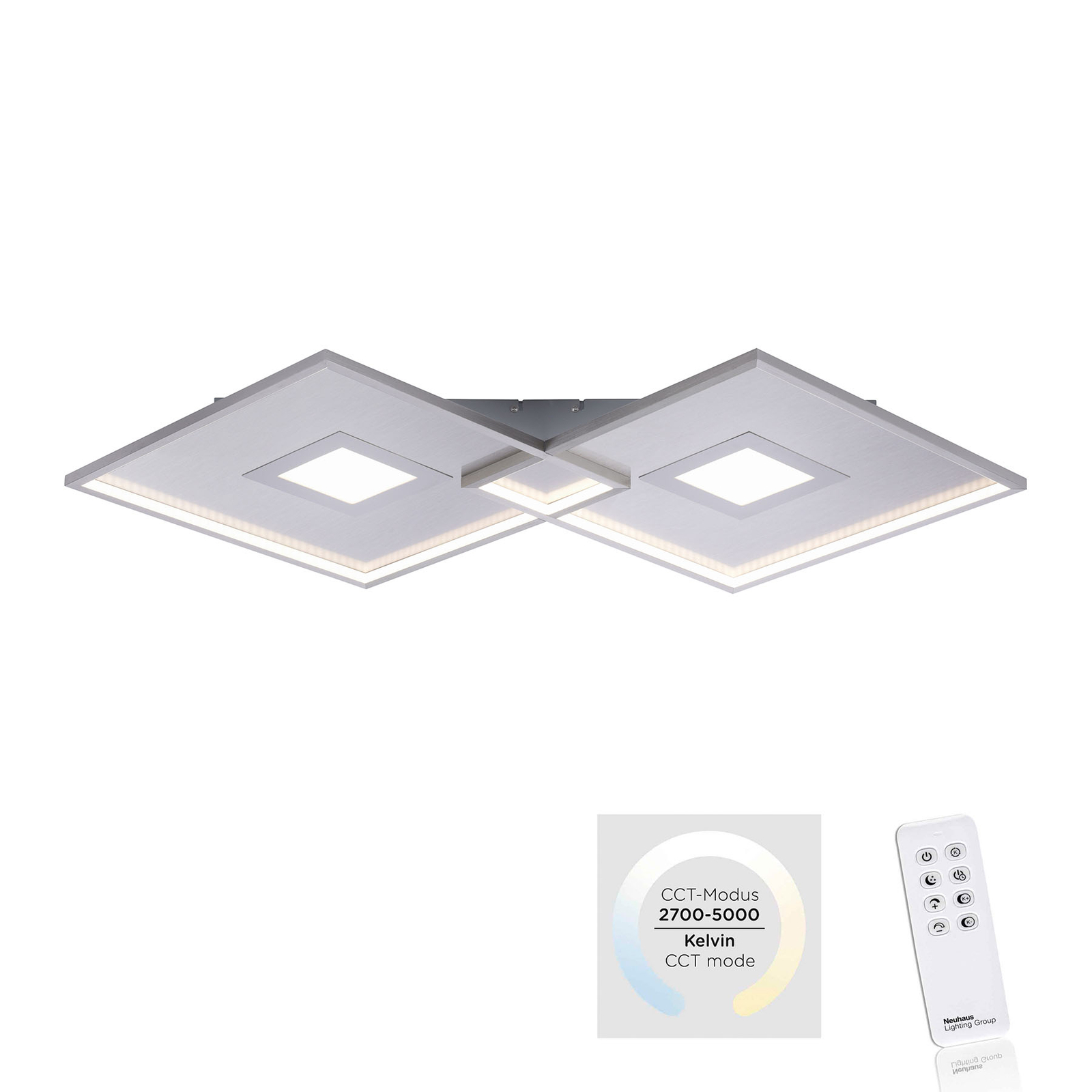 "Amara" LED lubinis šviestuvas, du kvadratai, sidabro spalvos