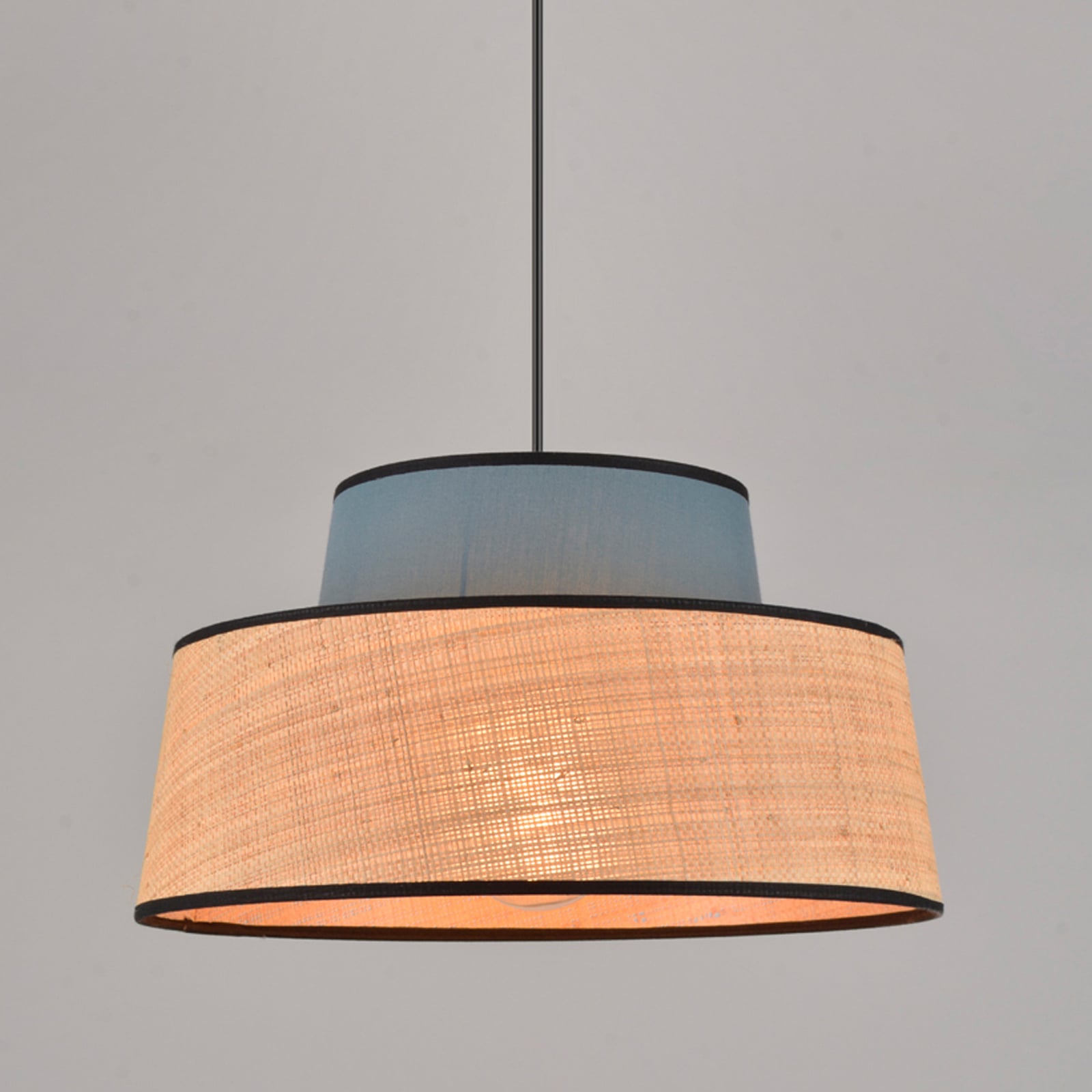 Żyrandol Mallorca, kolor petrolowy/naturalny, Ø 38 cm, tkanina/liana