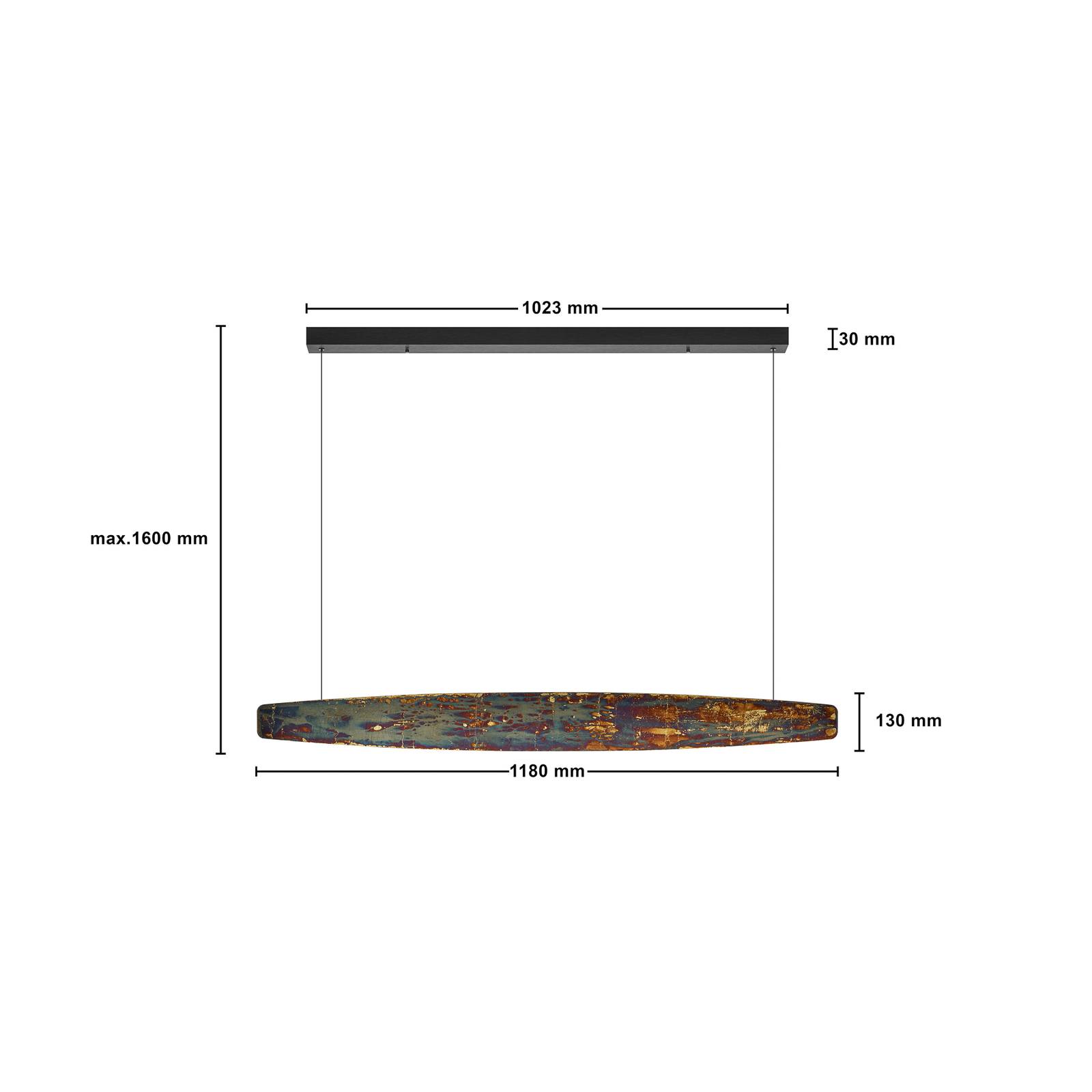 Lampa wisząca LED Quitani Persida, 118 cm, metal udarowy, złoty