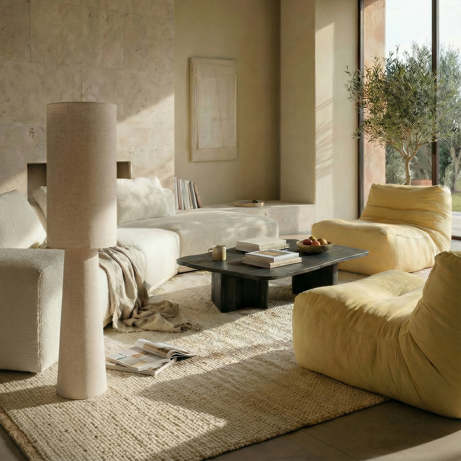 Lindby Stehleuchte Elfie, Höhe 124 cm, beige, Leinen, 2x E27