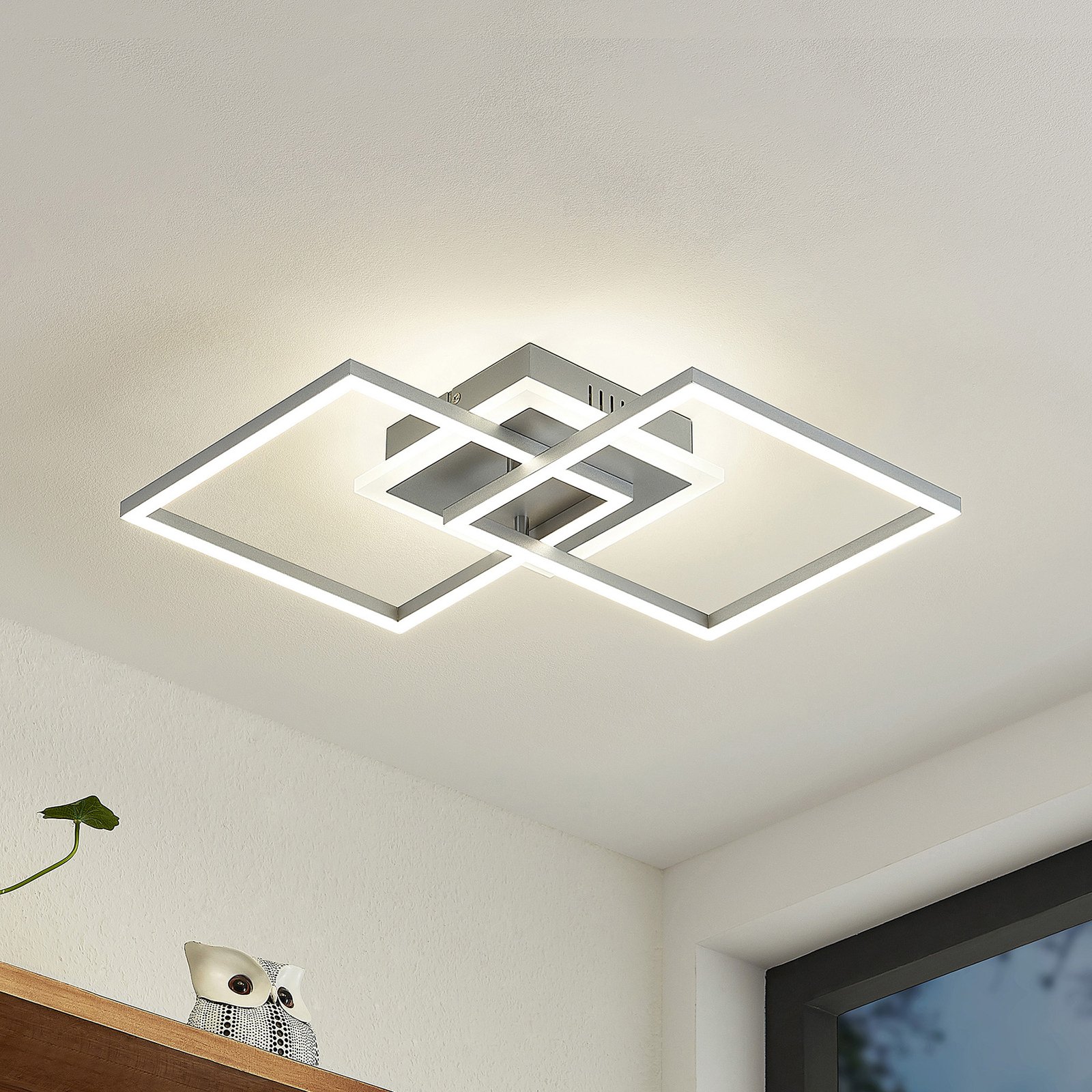 Lindby LED-Deckenlampe Fjardo, eckig, silber, CCT, Remote